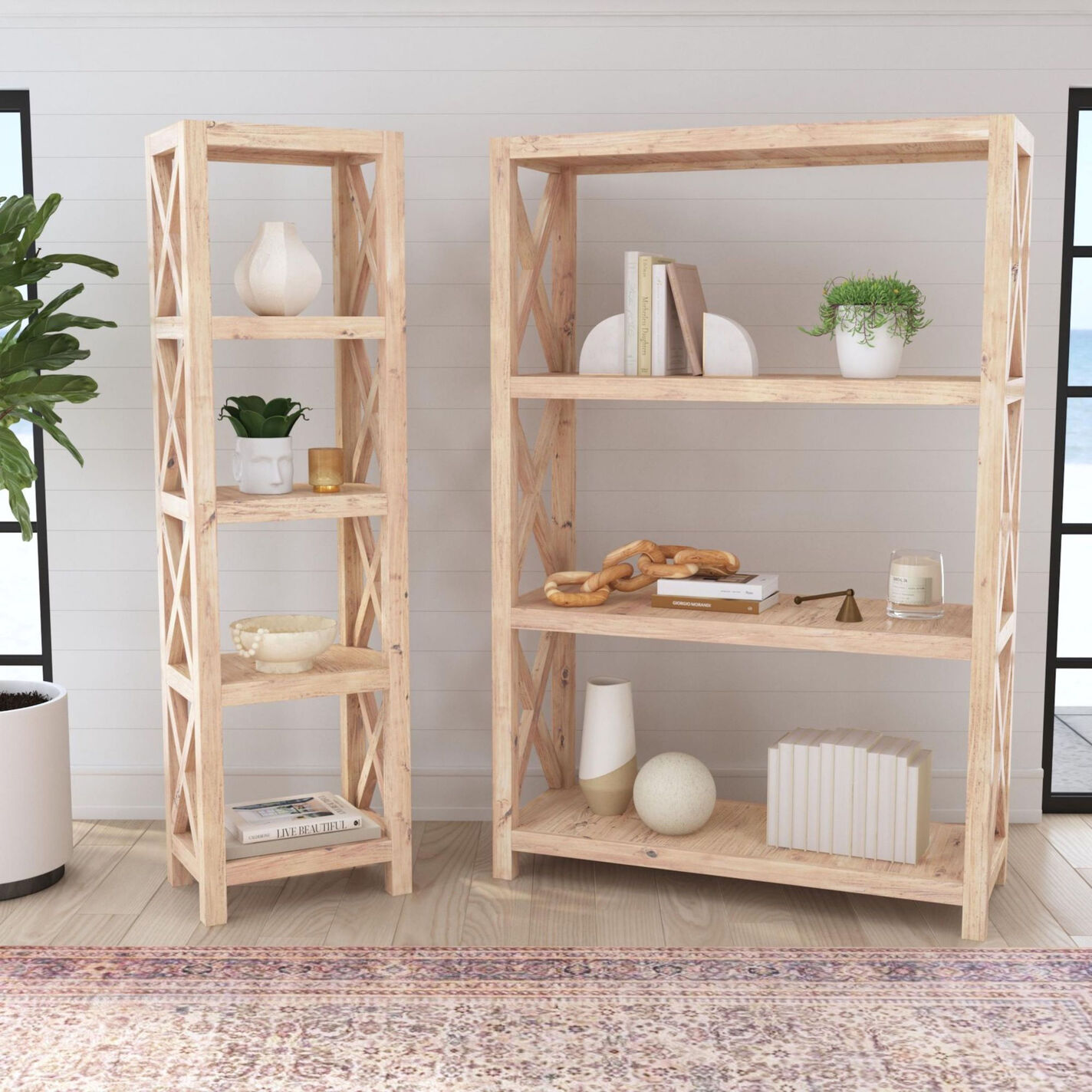 Noam Large Natural Wood Farmhouse Bookshelf