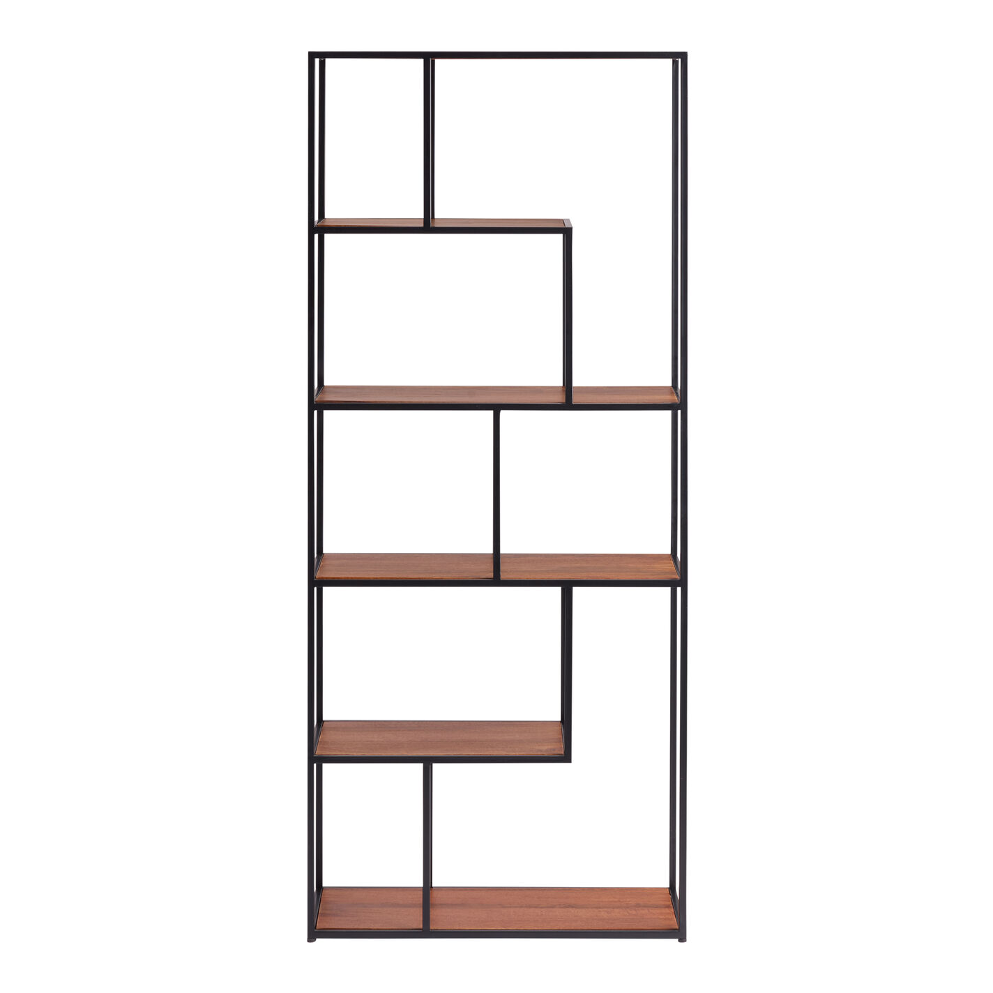 Quintin Tall Wood and Black Metal Modern Bookshelf