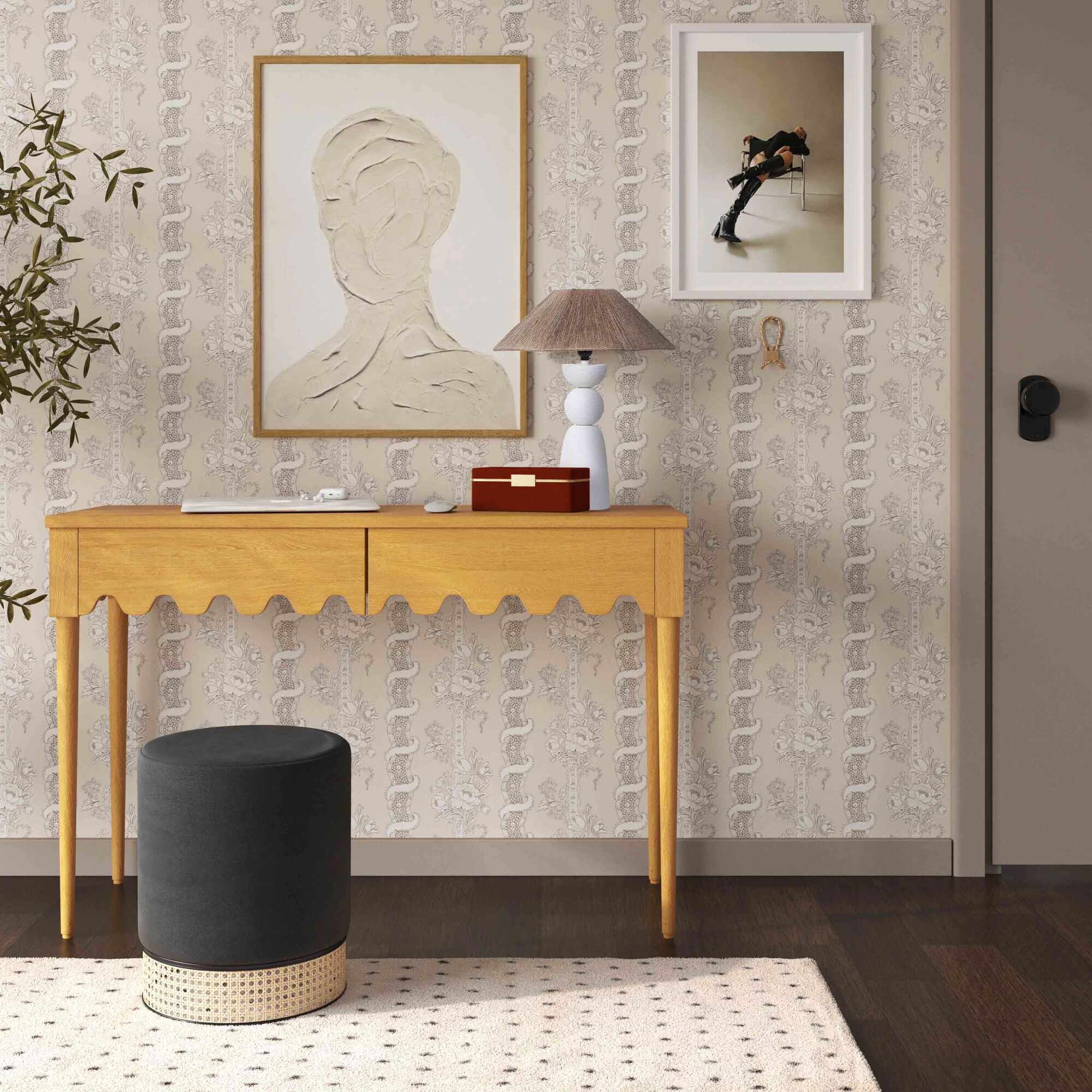 Juliana Natural Ash Wood Scalloped Desk with Drawers