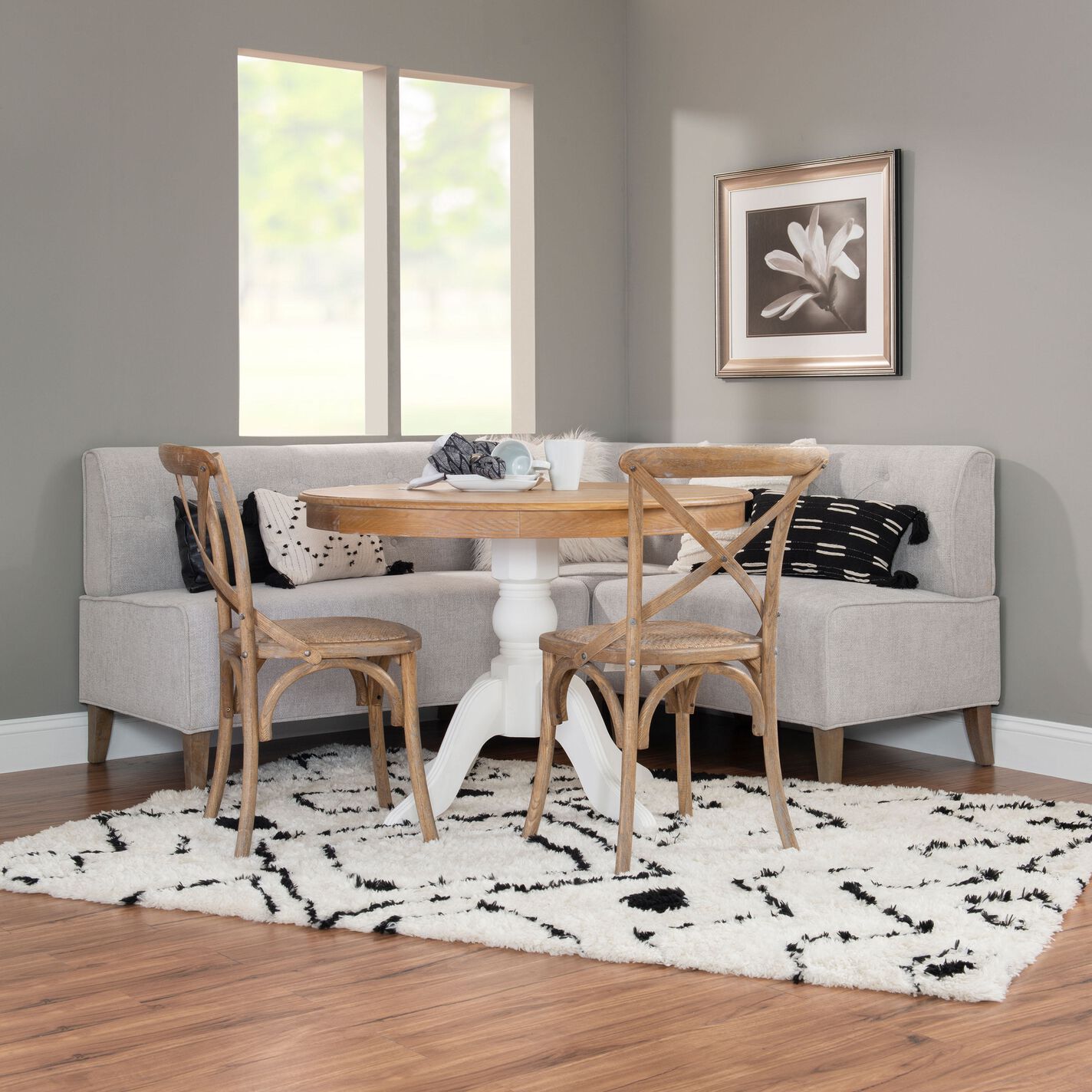 Galway Light Gray Upholstered 3 Piece Dining Banquette