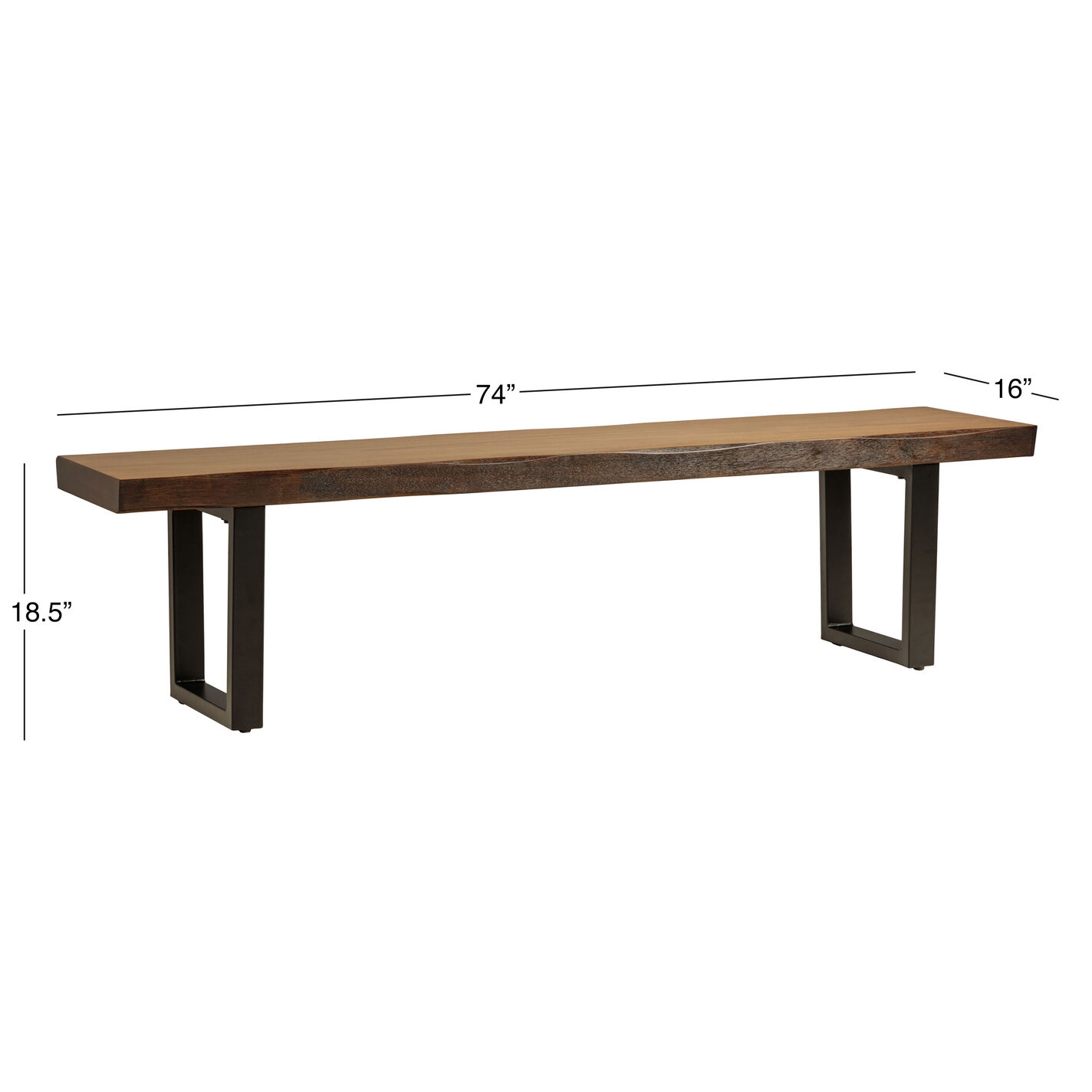 Channing Light Walnut Faux Live Edge Wood and Metal Dining Bench