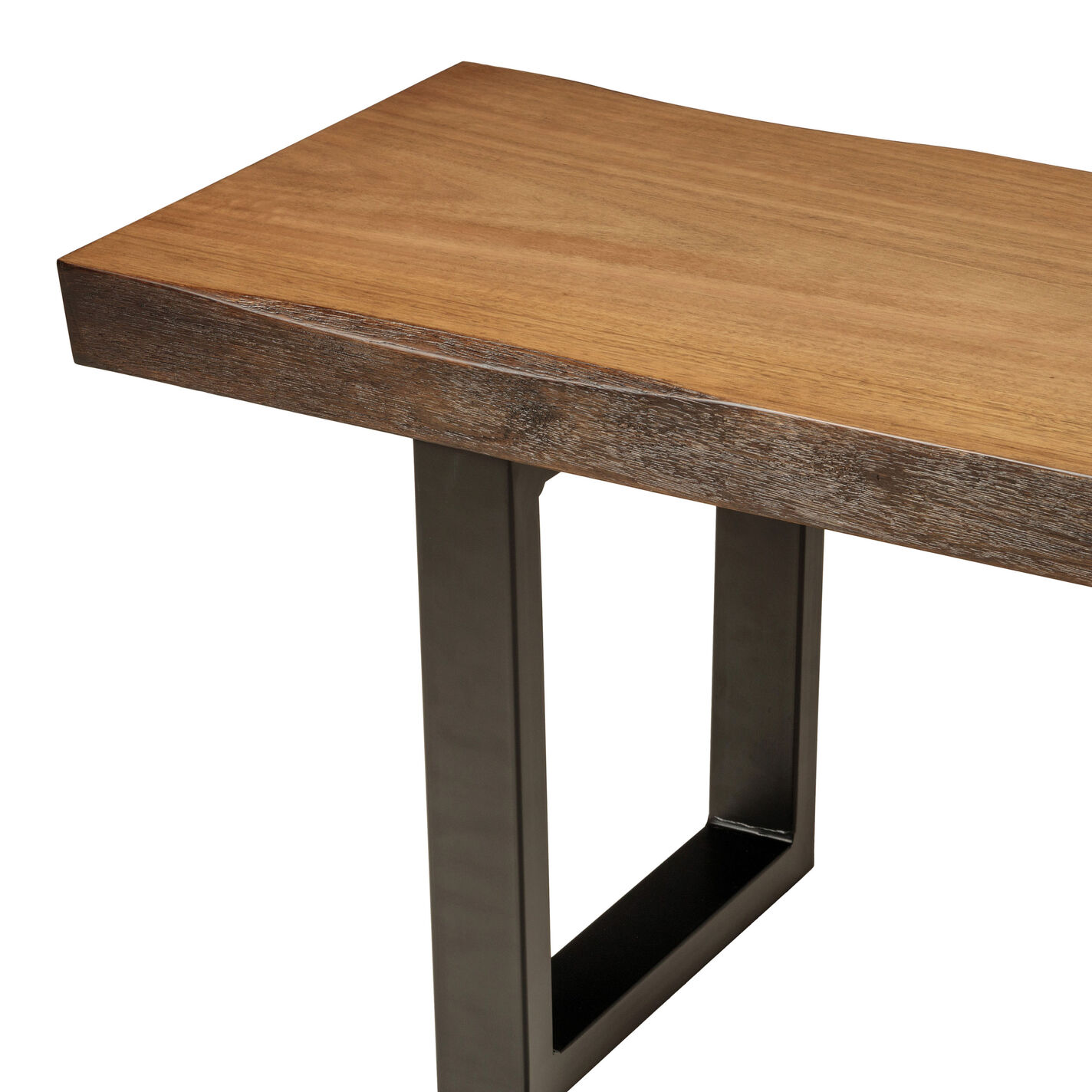 Channing Light Walnut Faux Live Edge Wood and Metal Dining Bench