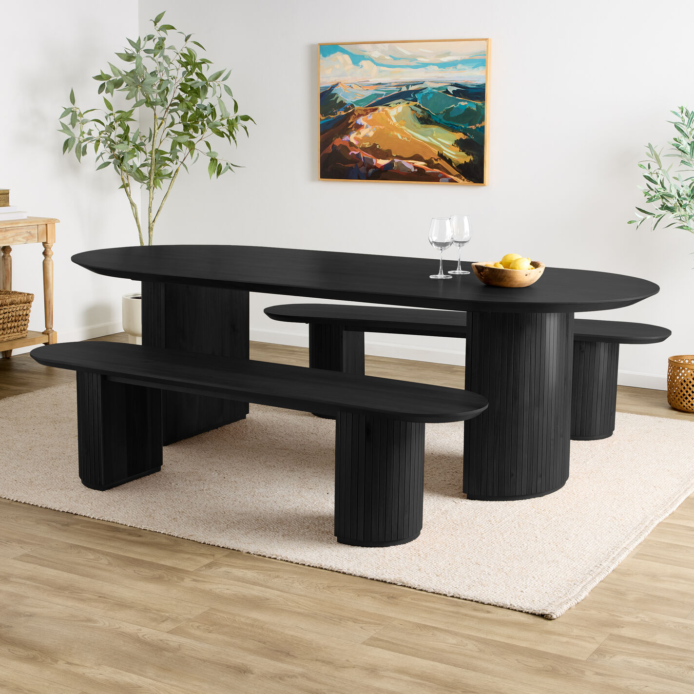 Russo Oval Fluted Wood Dining Bench