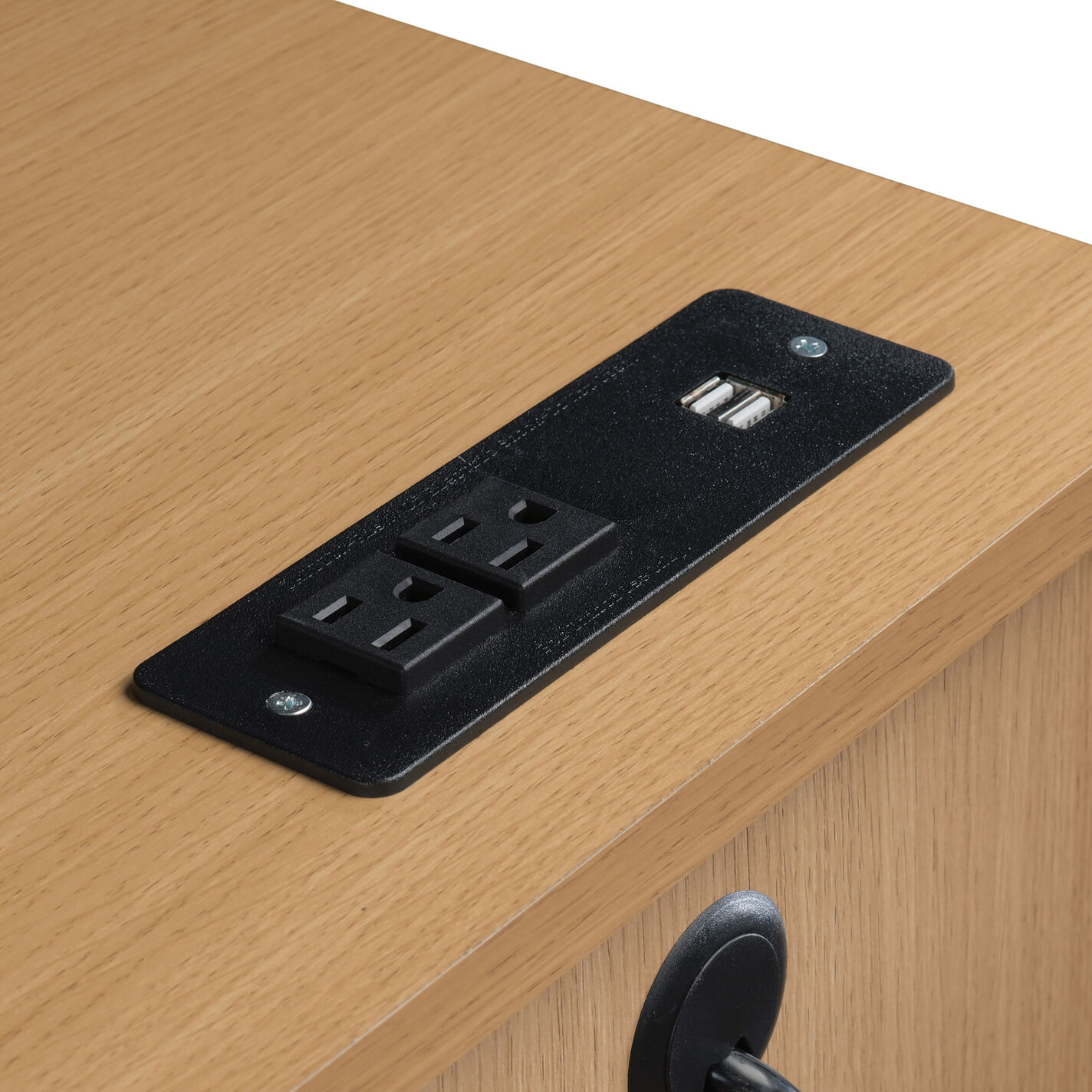 Landon Natural Wood Scandi Desk with Storage and Power Ports