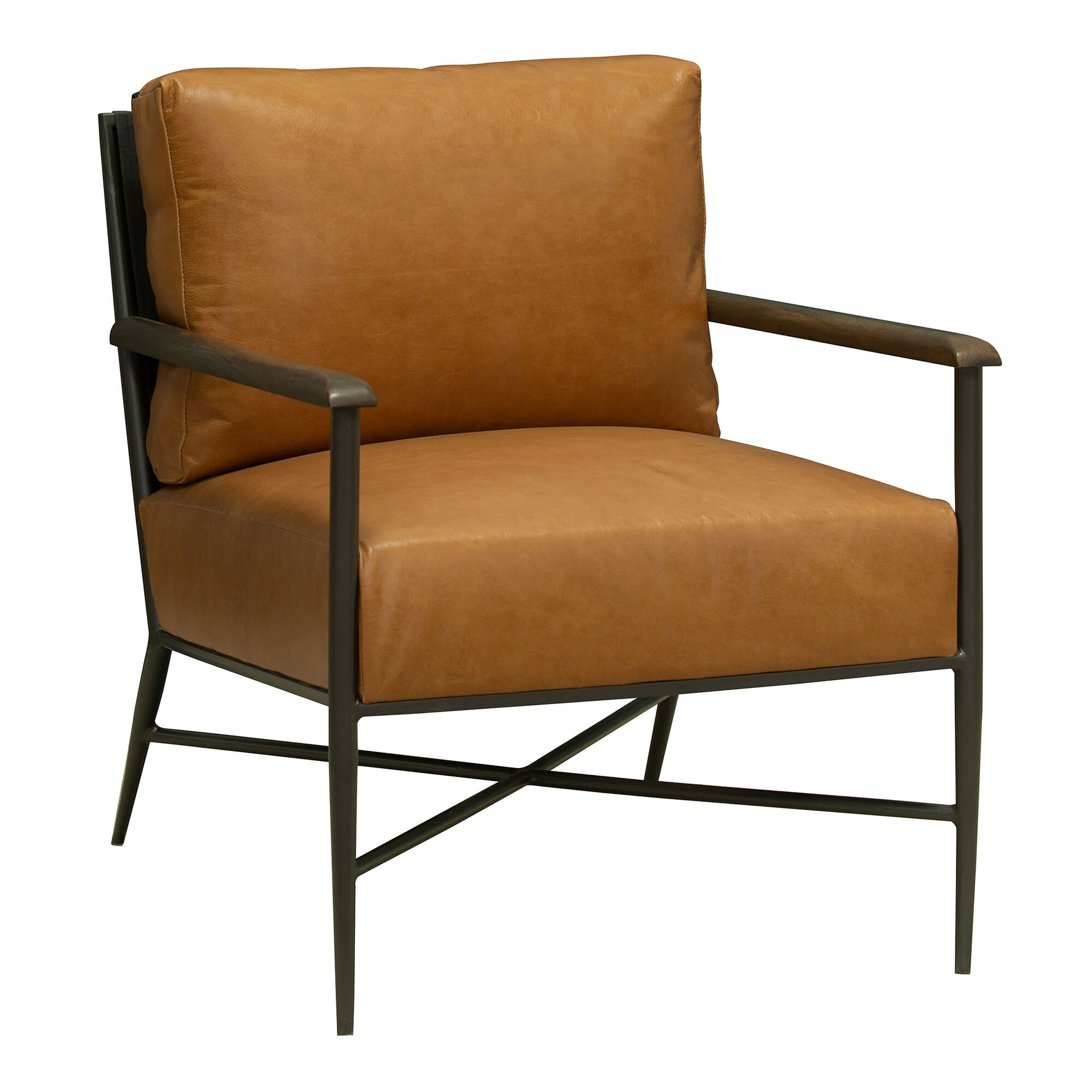 Pavan Brown Buffalo Leather and Gray Iron Upholstered Chair