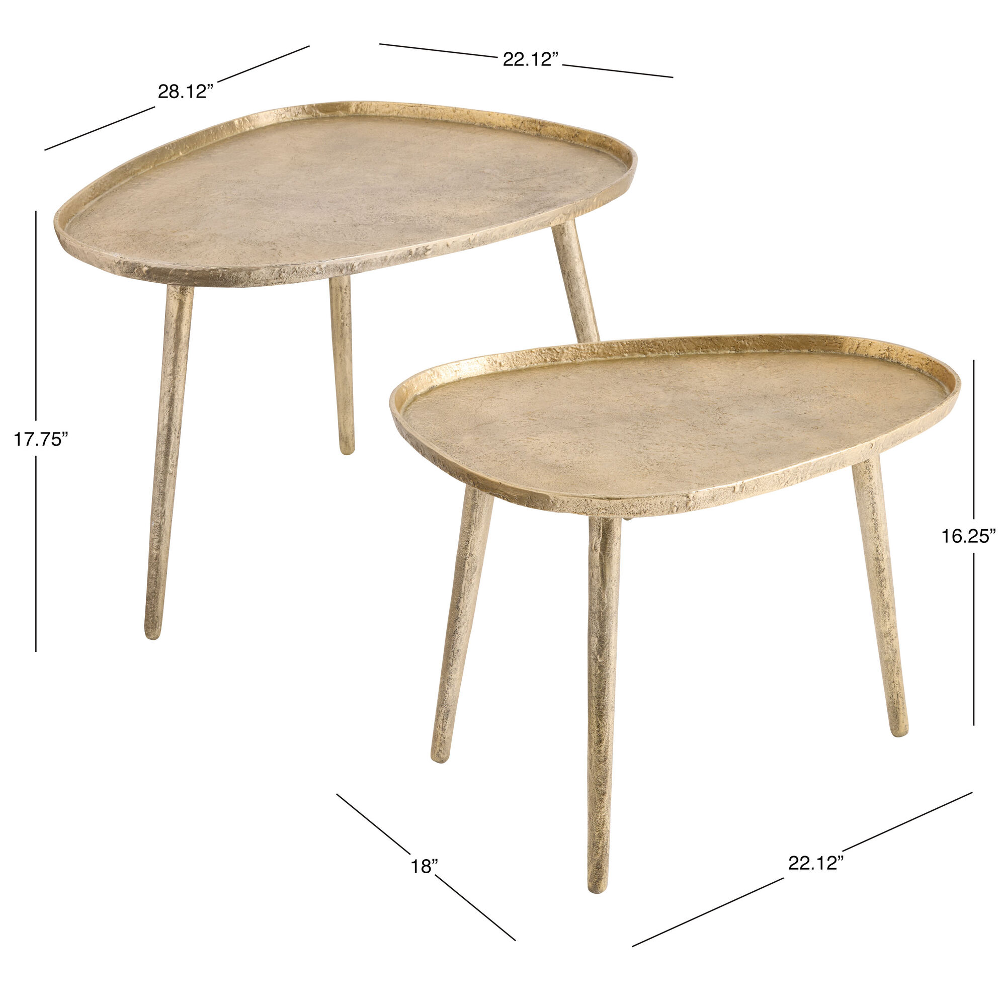 Castela Triangular Gold Metal Nesting Tables 2 Piece Set