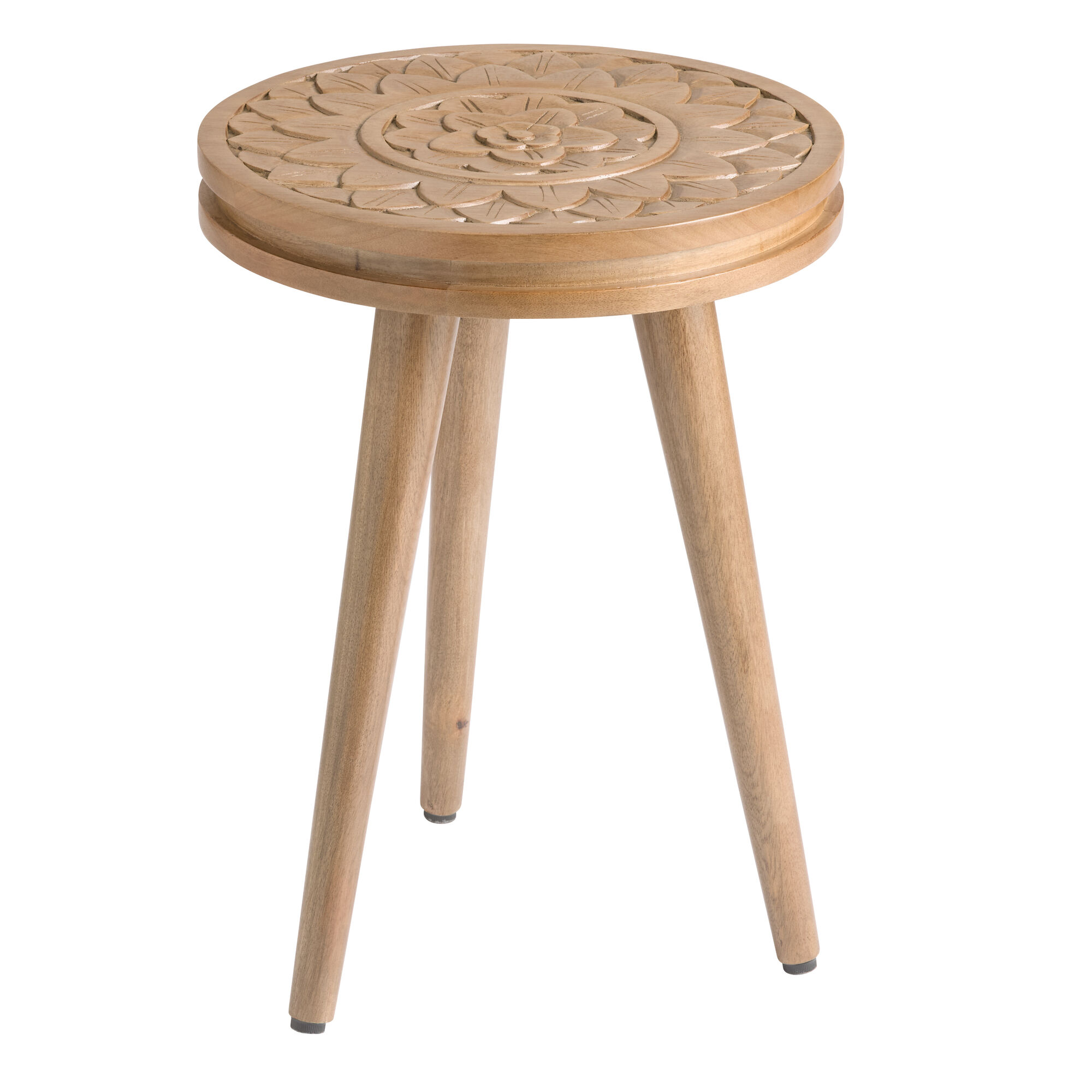 Tasilli Round Brown Carved Wood Medallion End Table