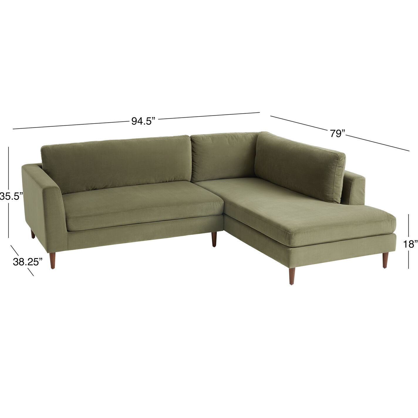 Camile Velvet Right Facing Sectional Sofa