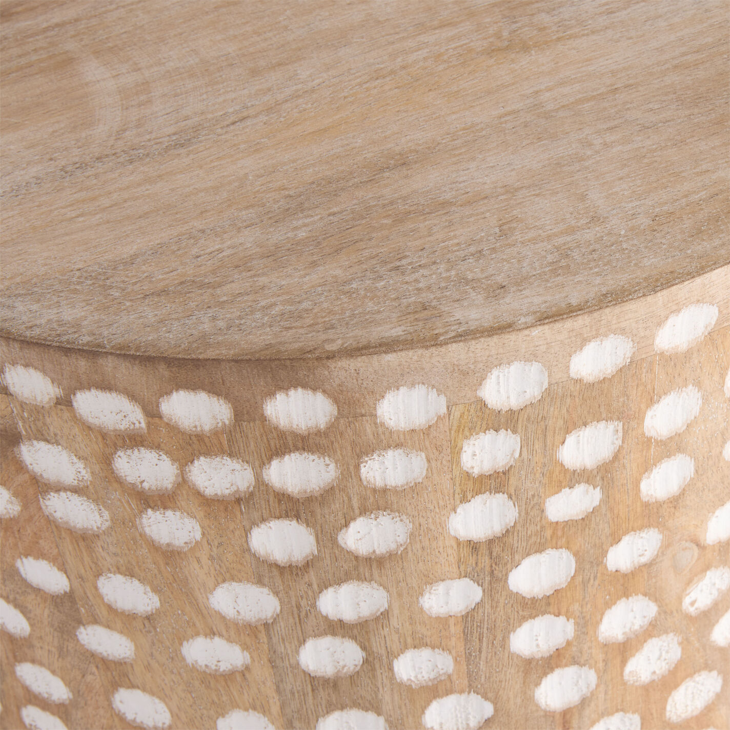 Tally Round Natural Wood and Whitewash Dotted Side Table