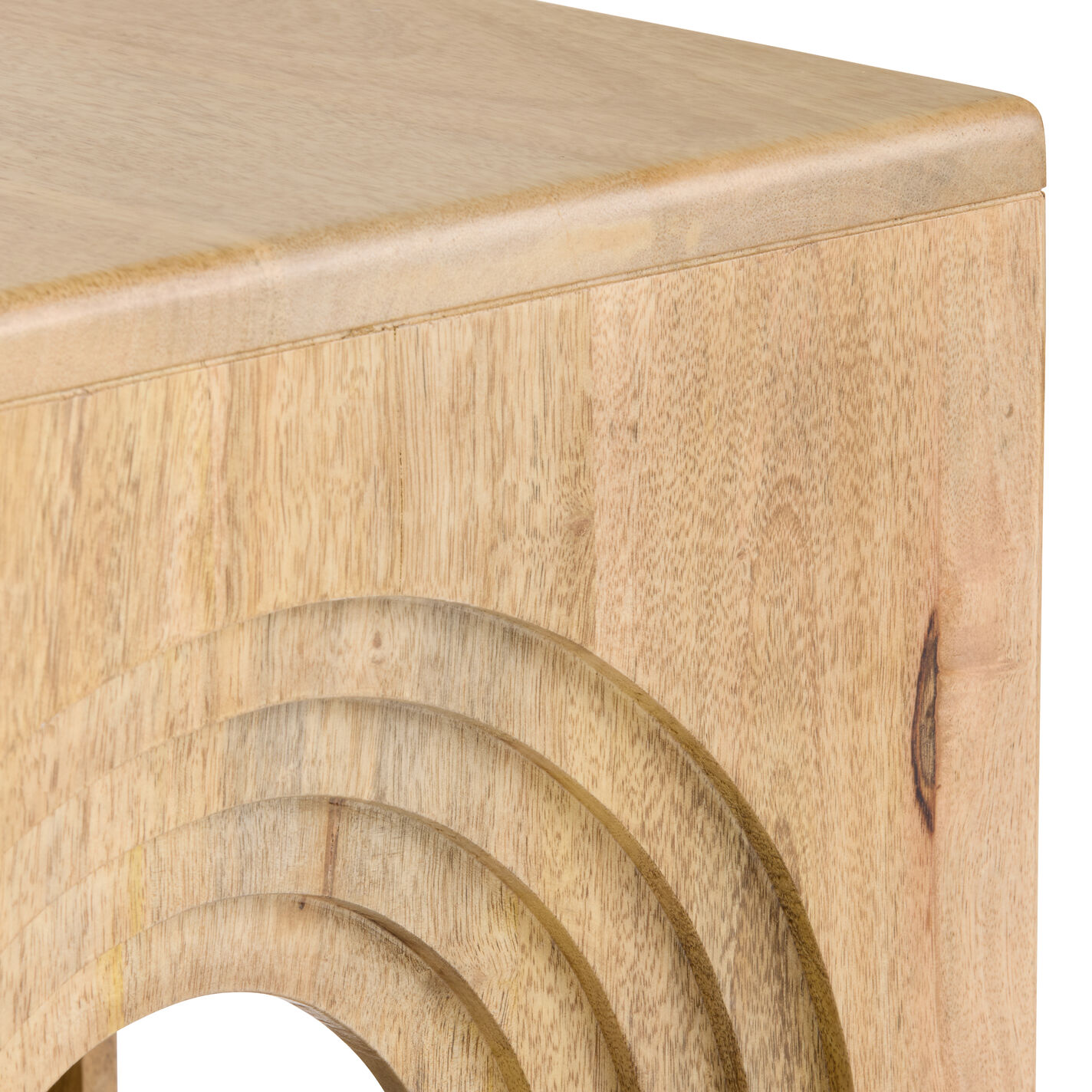Abel Distressed Natural Carved Wood Arch End Table