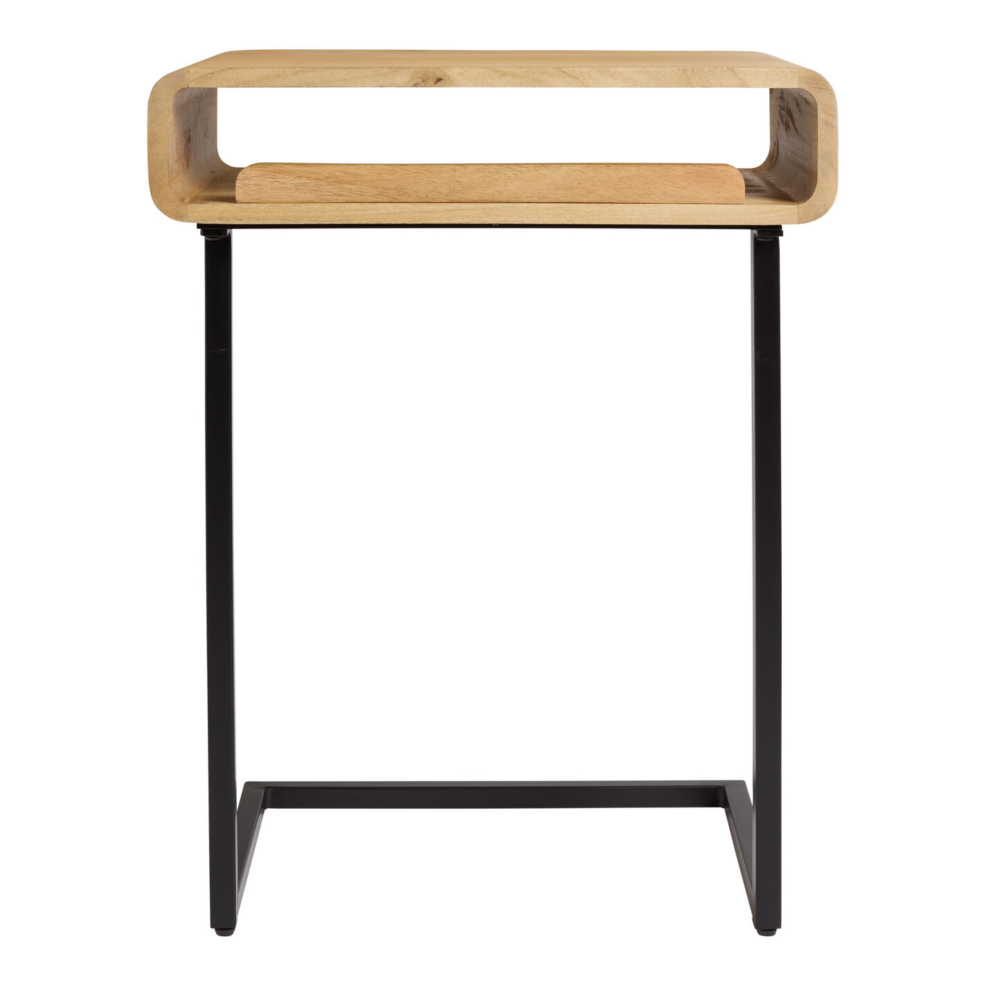 Ballard Natural Wood and Black Metal Laptop C Table with Shelf
