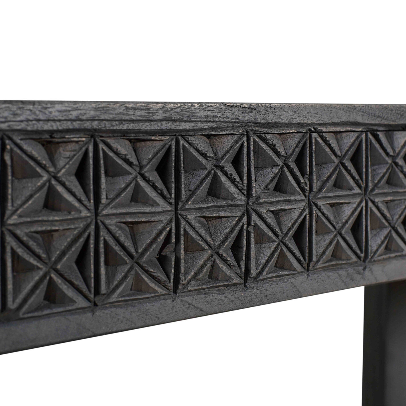 Rakesh Dark Gray Reclaimed Wood Carved Console Table