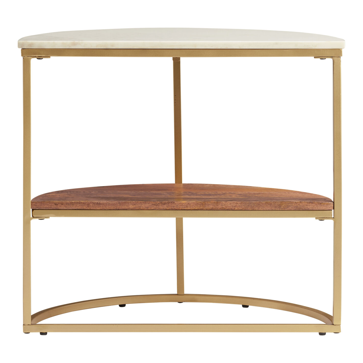 Piper Half Circle Marble Top Wood and Metal Side Table