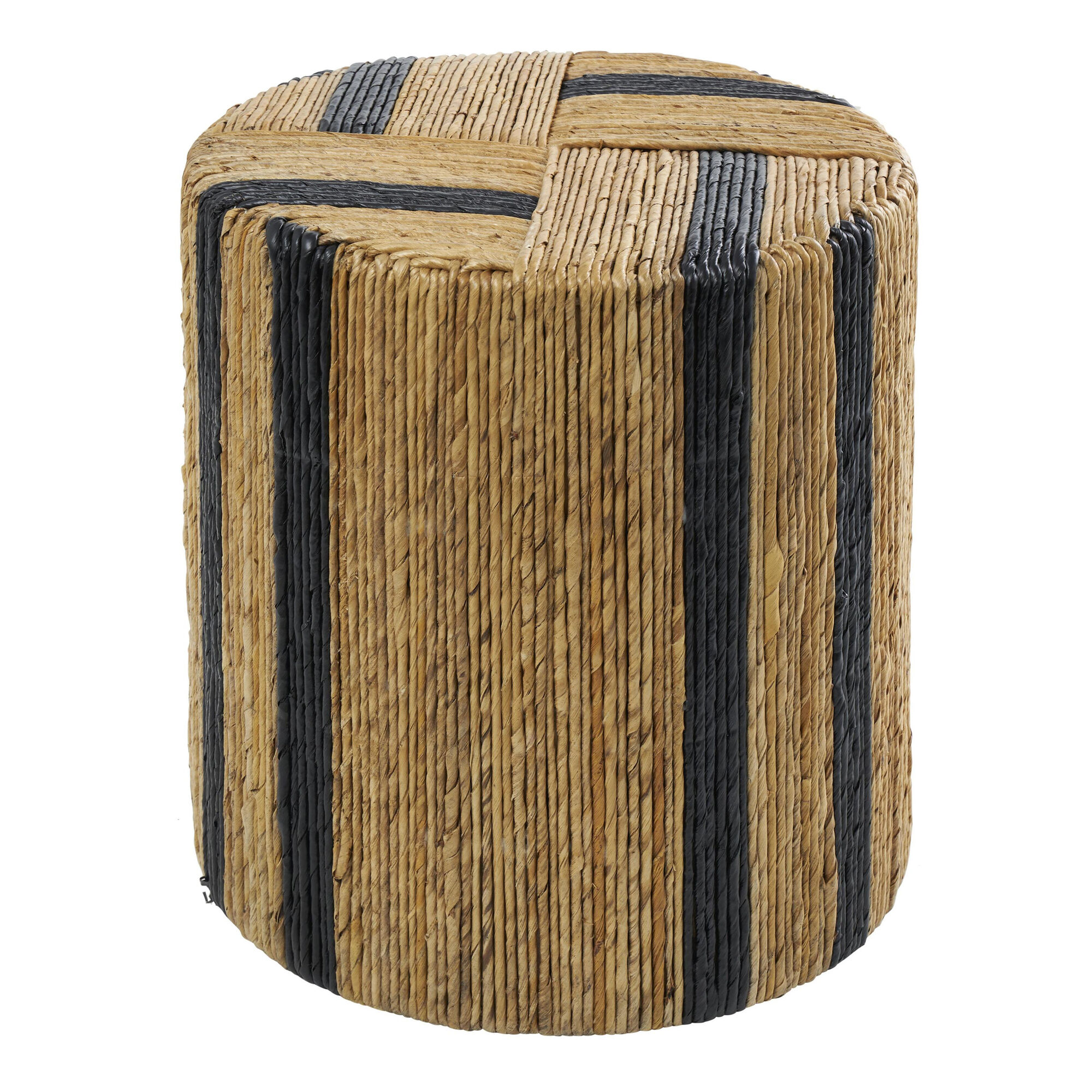 Juno Round Natural and Navy Banana Leaf Wrapped Side Table