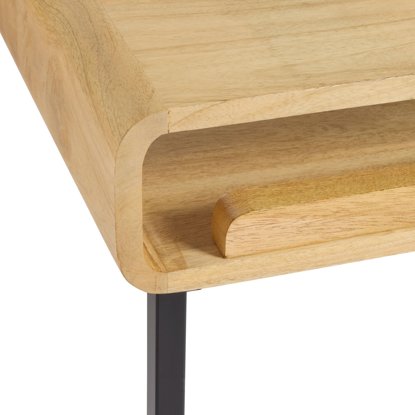 Ballard Natural Wood and Black Metal Laptop C Table with Shelf