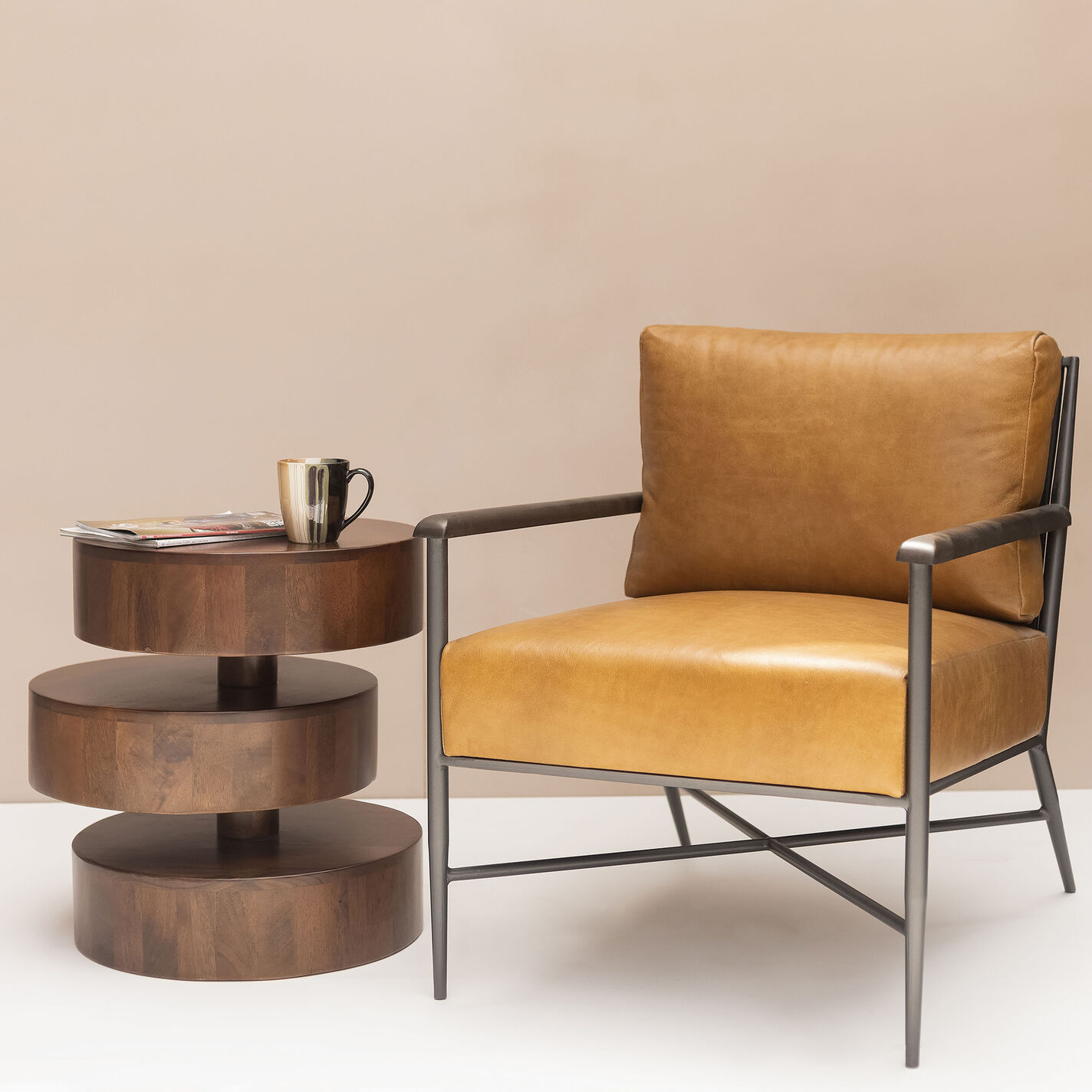 Pavan Brown Buffalo Leather and Gray Iron Upholstered Chair