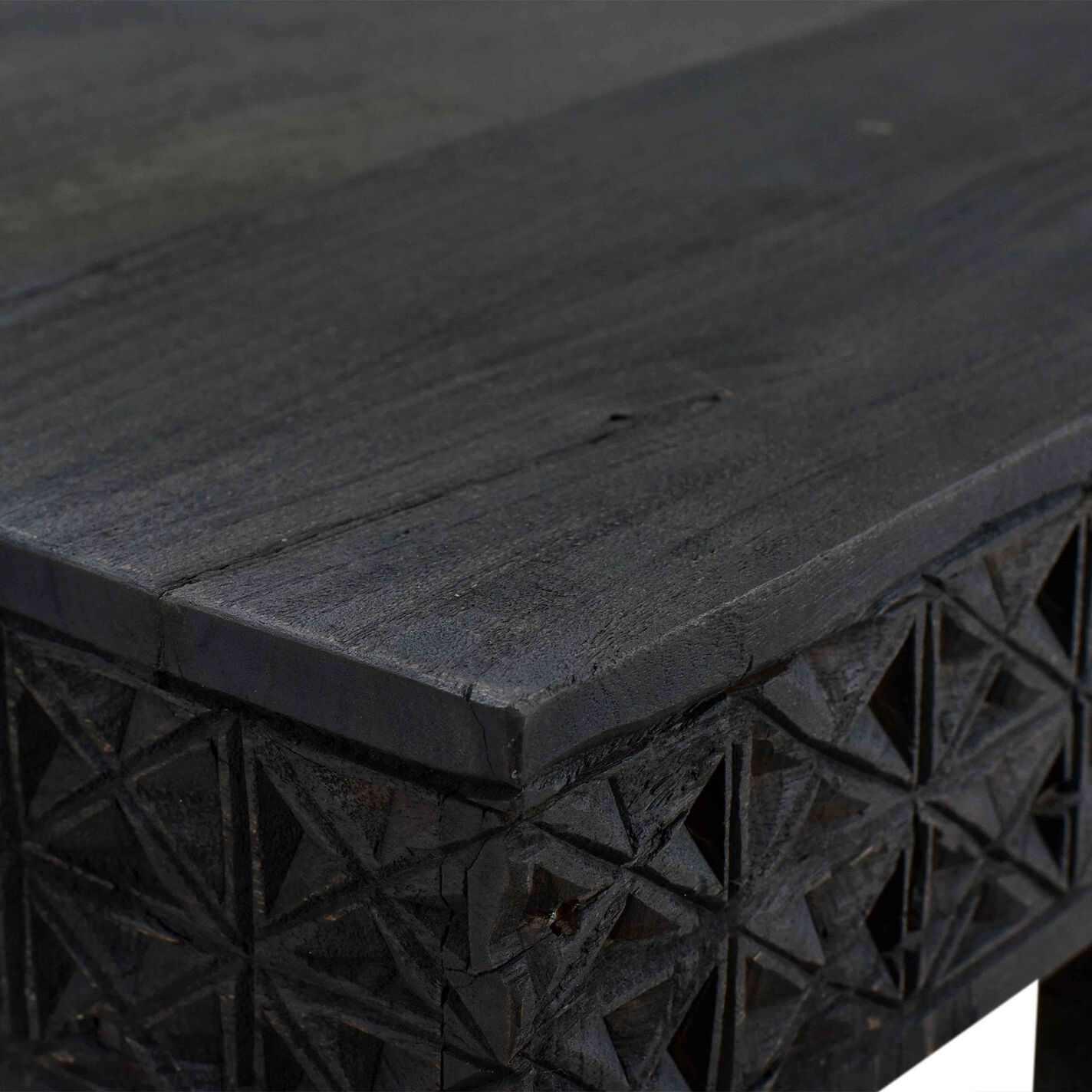 Rakesh Dark Gray Reclaimed Wood Carved Console Table