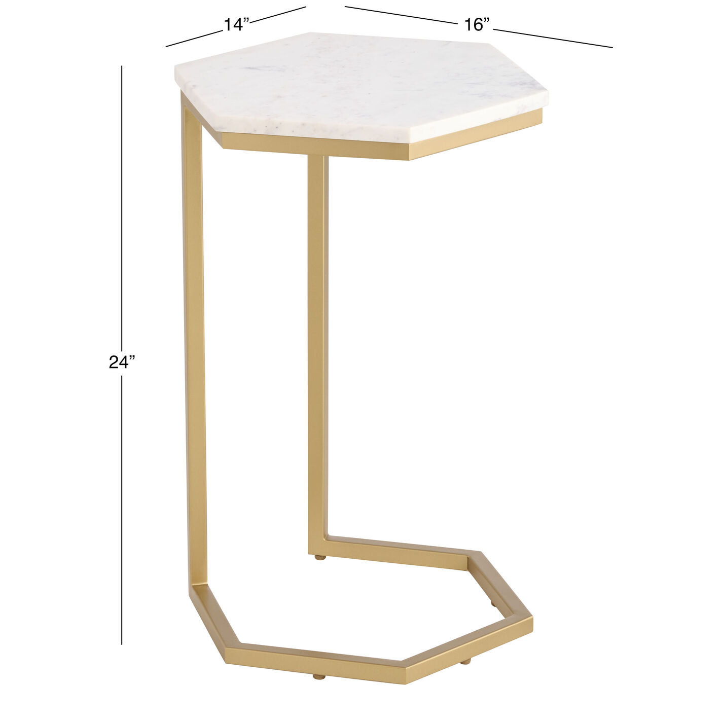 Auburn White Marble and Gold Metal Hexagon Side Table