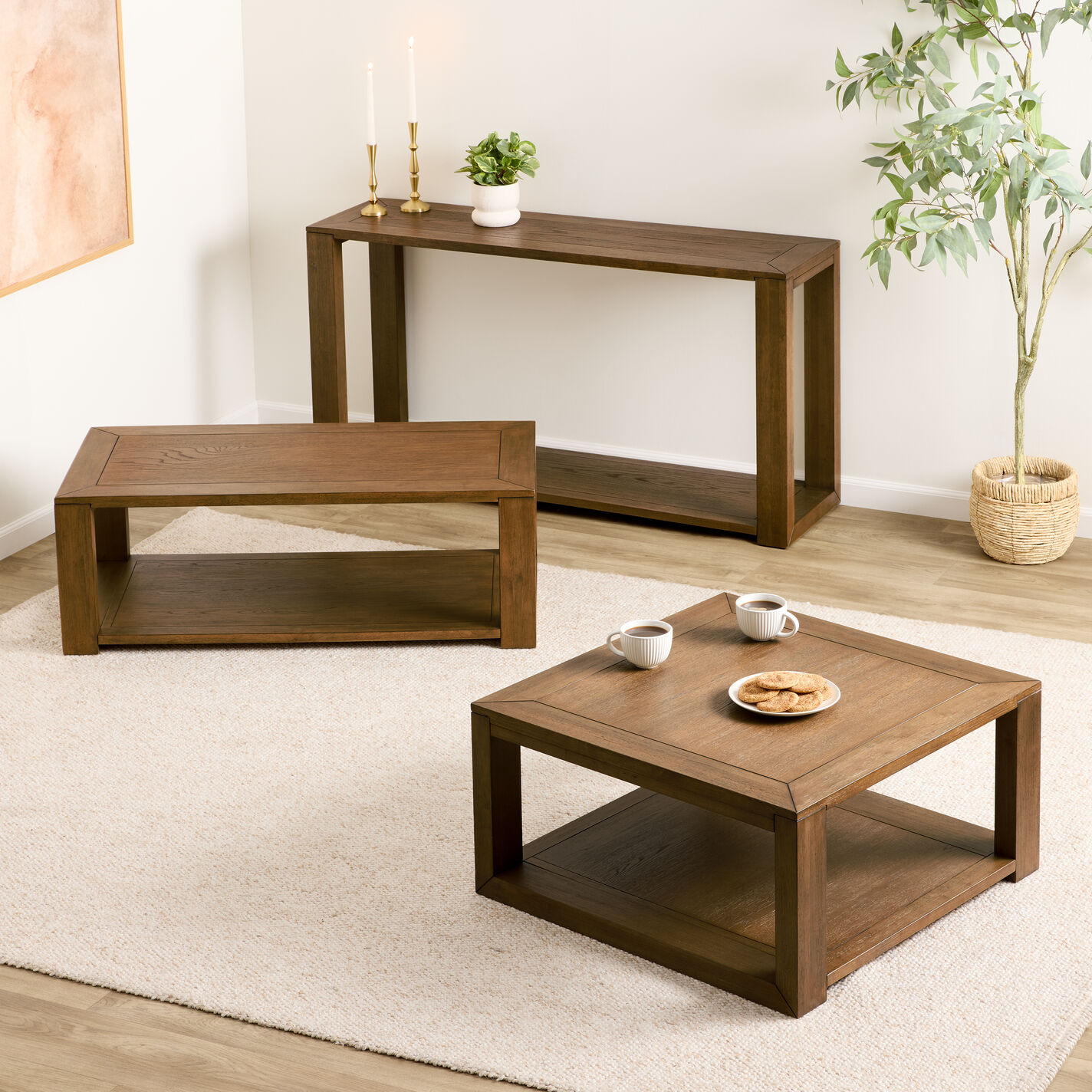 Marlen Wood Block Coffee Table with Shelf