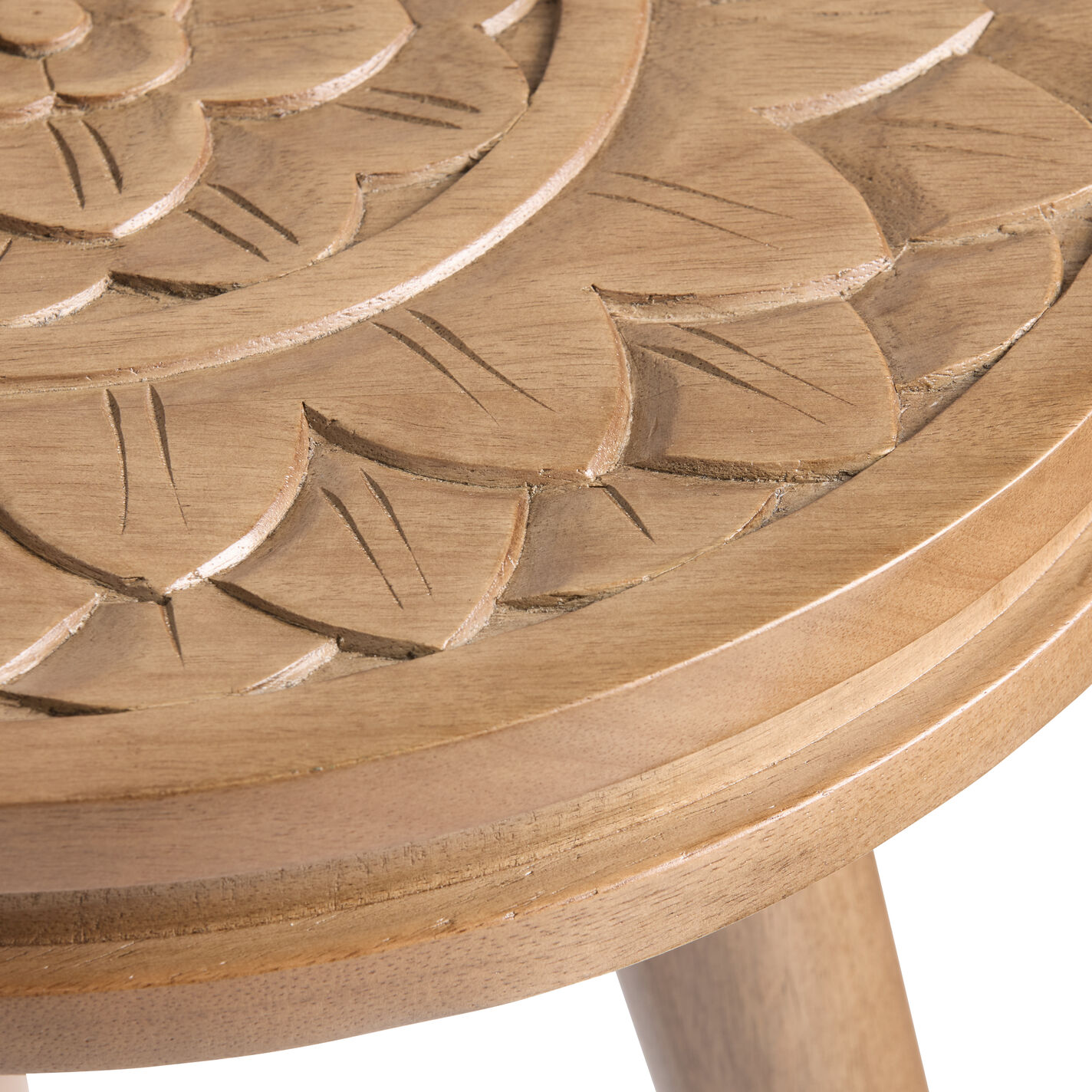 Tasilli Round Brown Carved Wood Medallion End Table