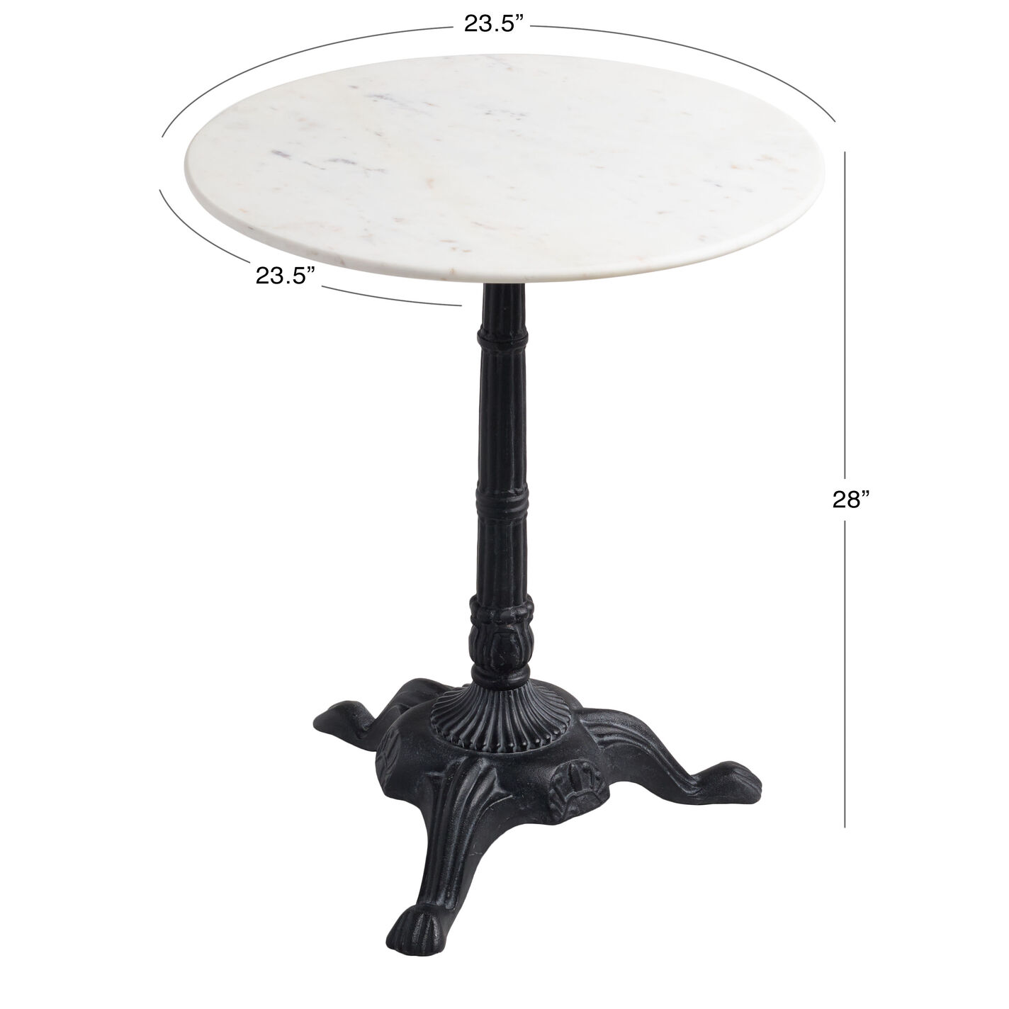 Round White Marble and Black Metal Bistro Side Table