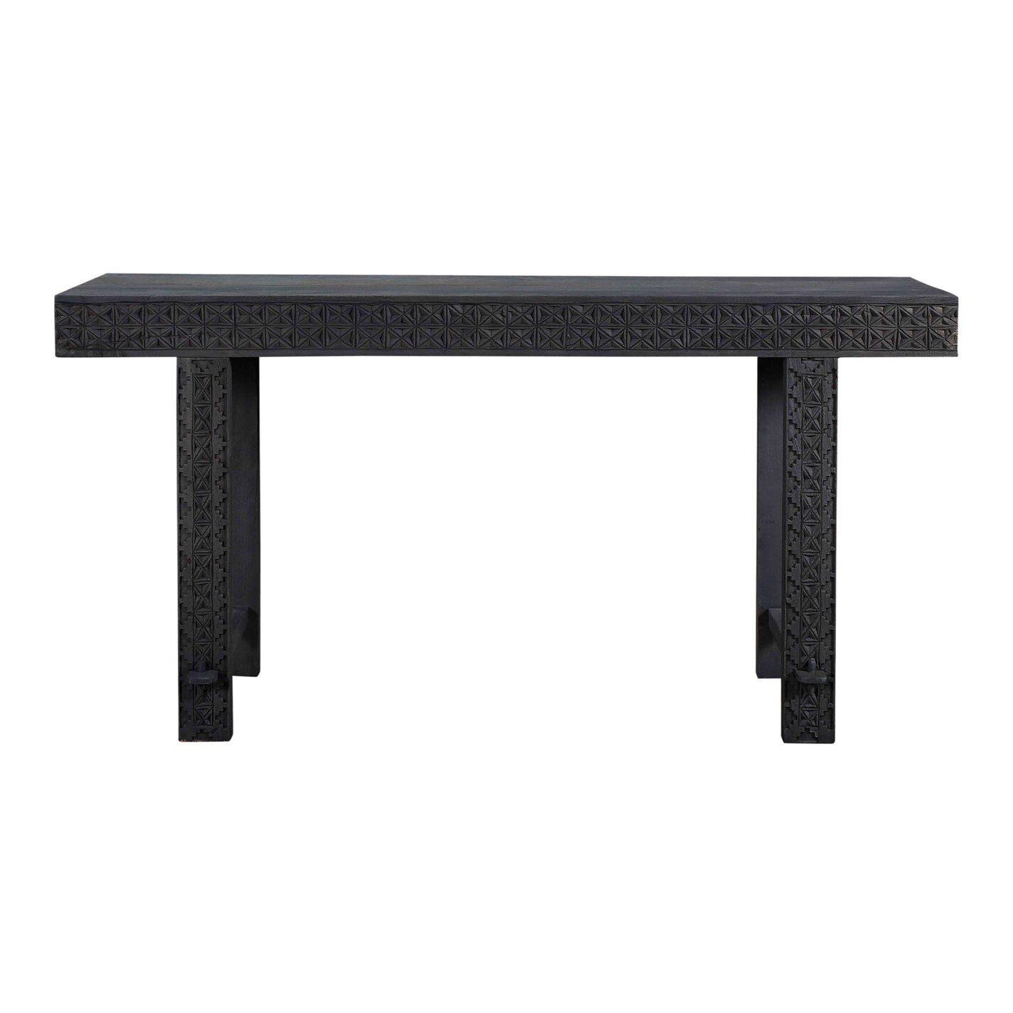 Rakesh Dark Gray Reclaimed Wood Carved Console Table