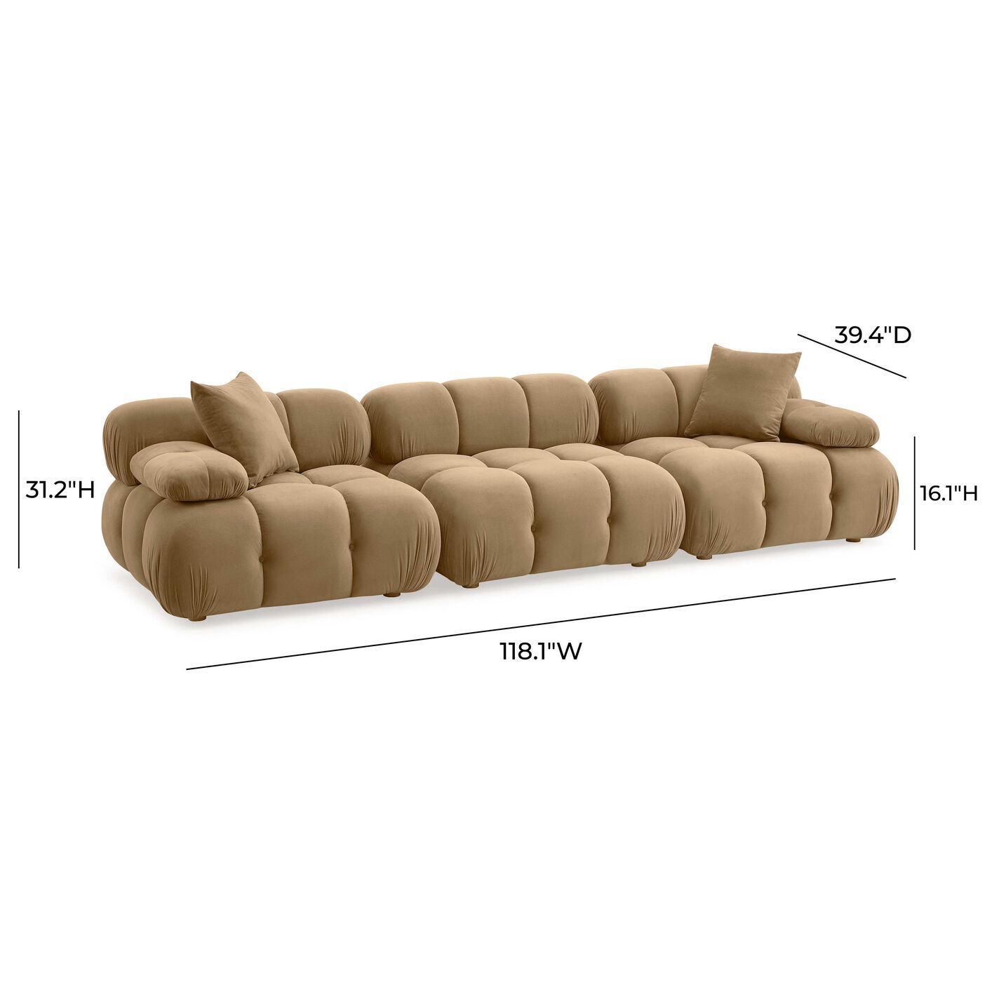 Calidad Cafe au Lait Velvet 3 Piece Modular Sectional Sofa