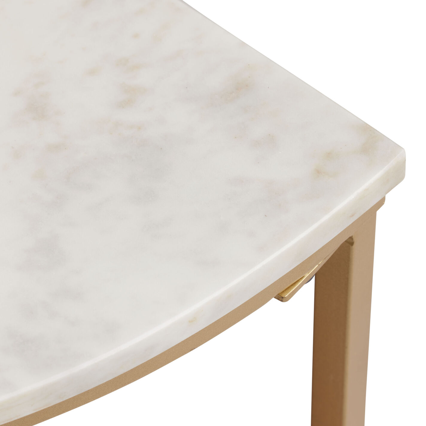 Piper Half Circle Marble Top Wood and Metal Side Table