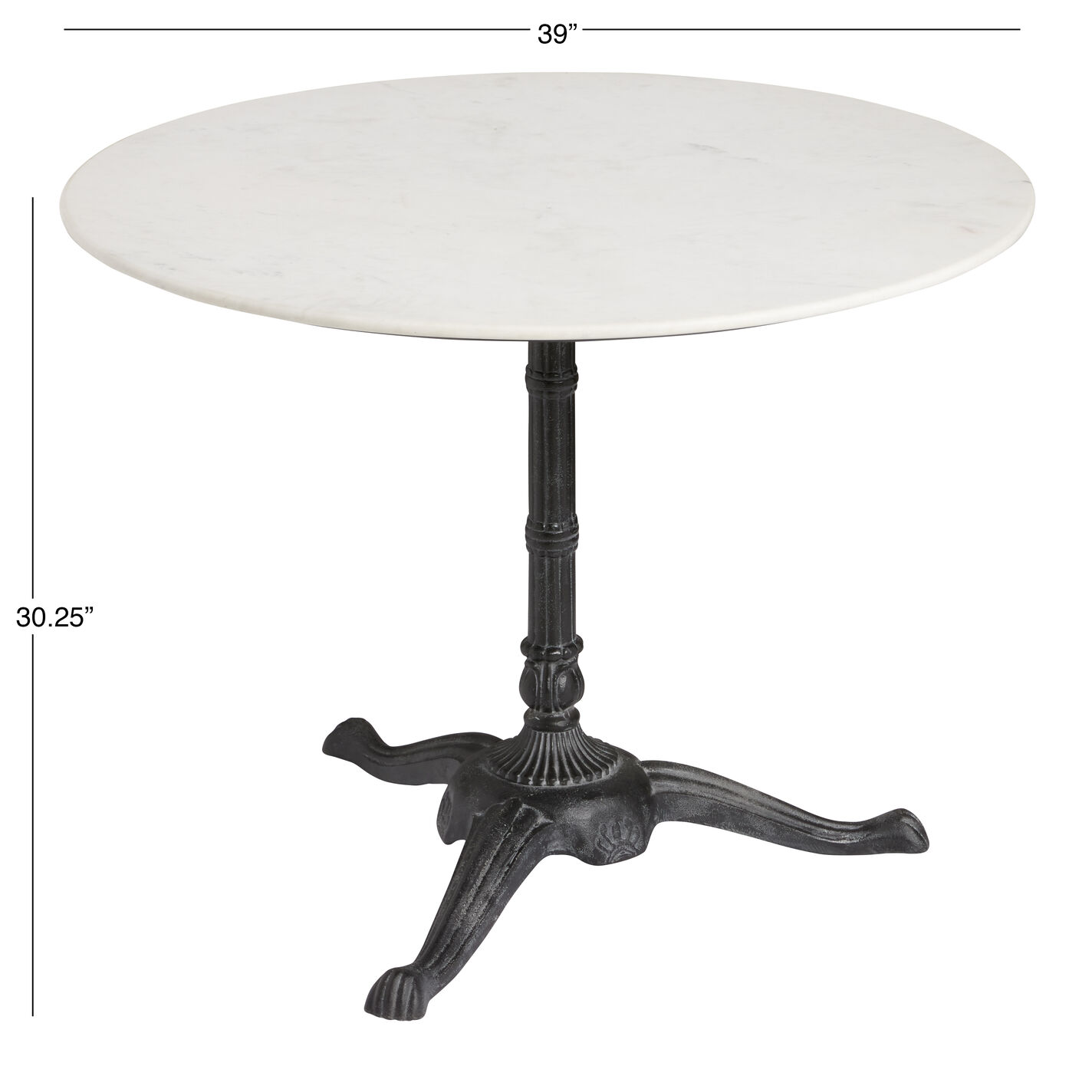 Jeanne Round White Marble Top and Black Metal Bistro Table