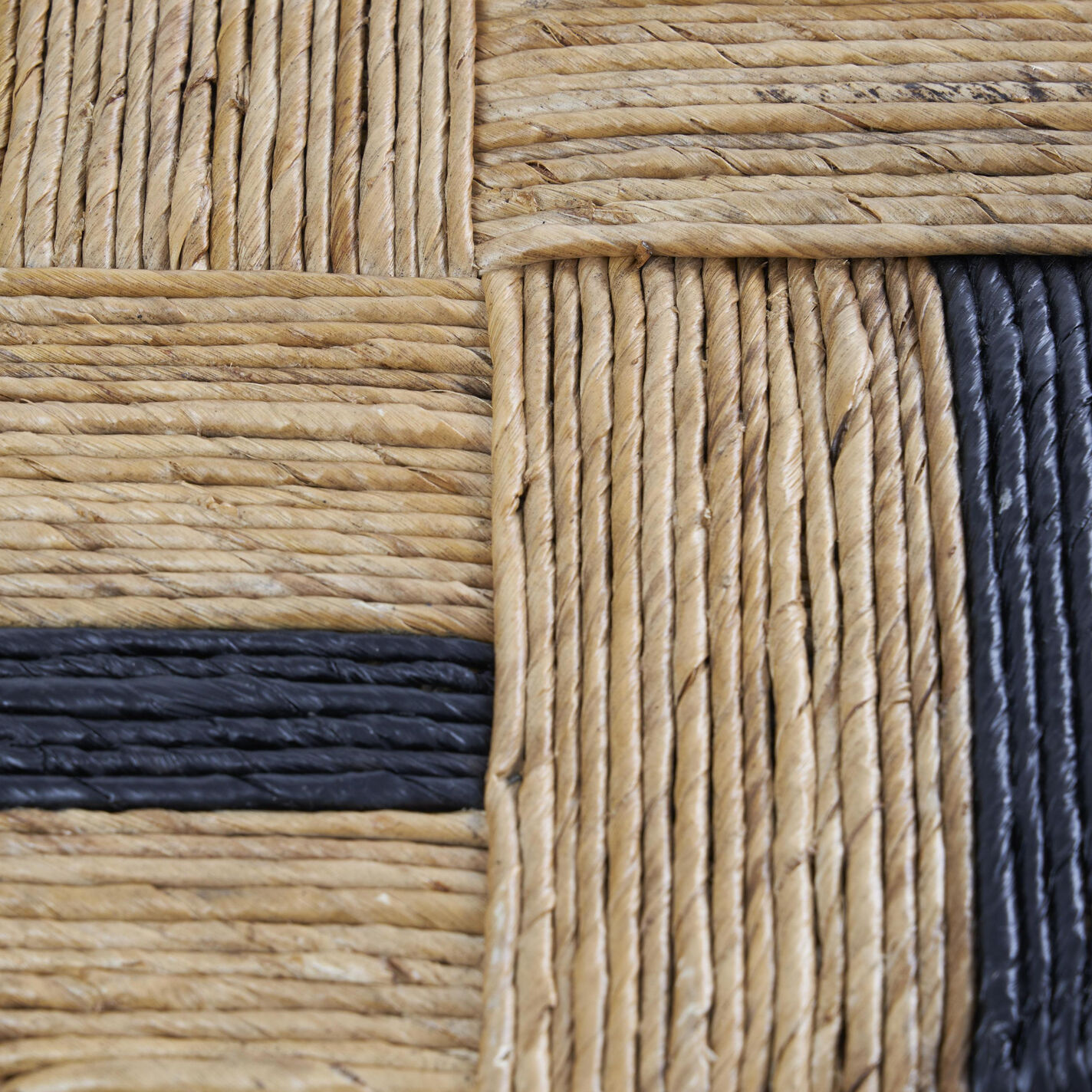 Juno Round Natural and Navy Banana Leaf Wrapped Side Table