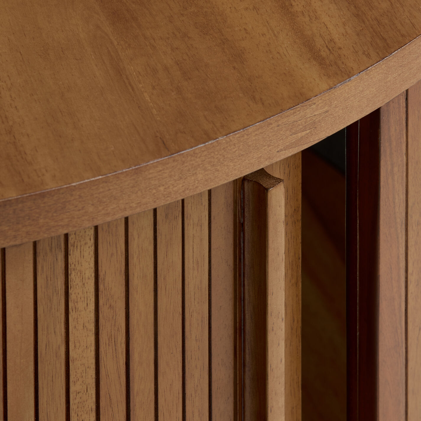 Russo Round Fluted Wood Coffee Table with Storage