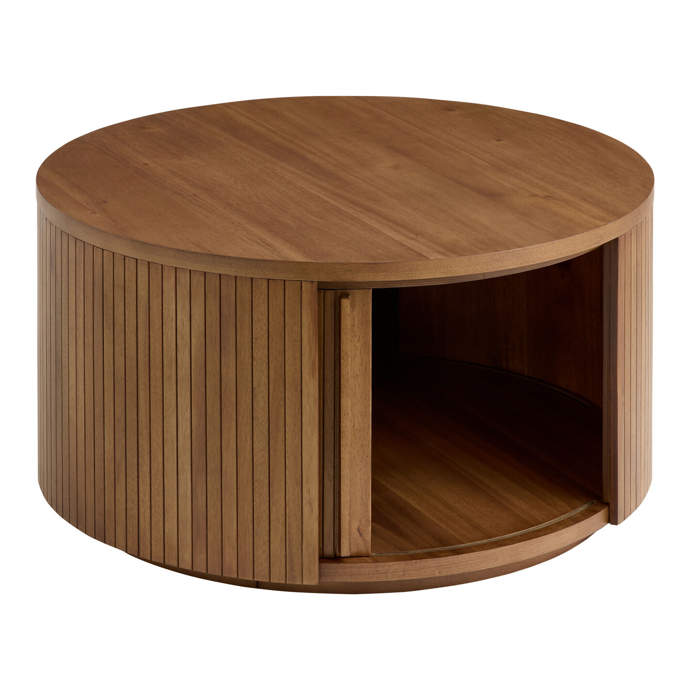 Russo Round Fluted Wood Coffee Table with Storage