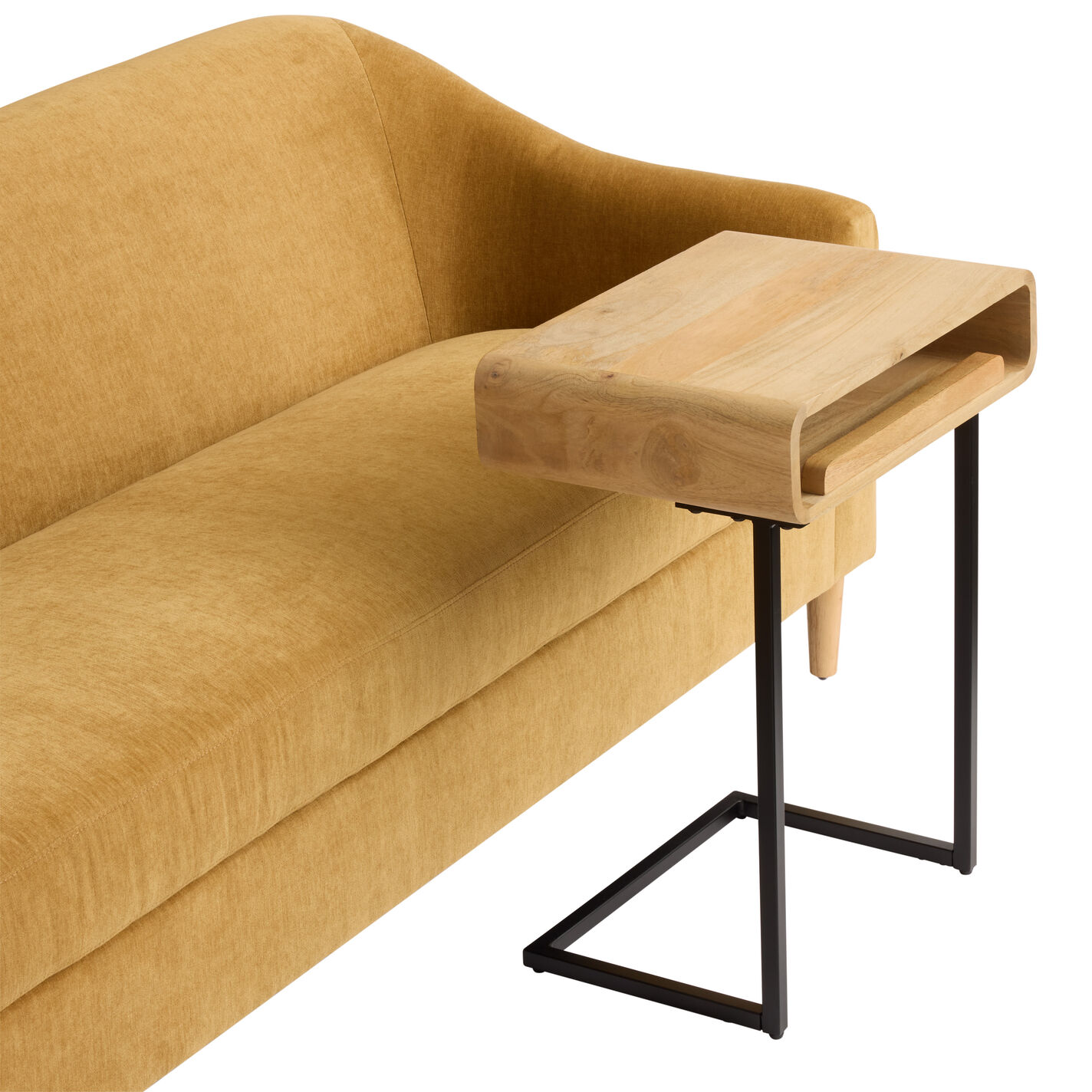 Ballard Natural Wood and Black Metal Laptop C Table with Shelf