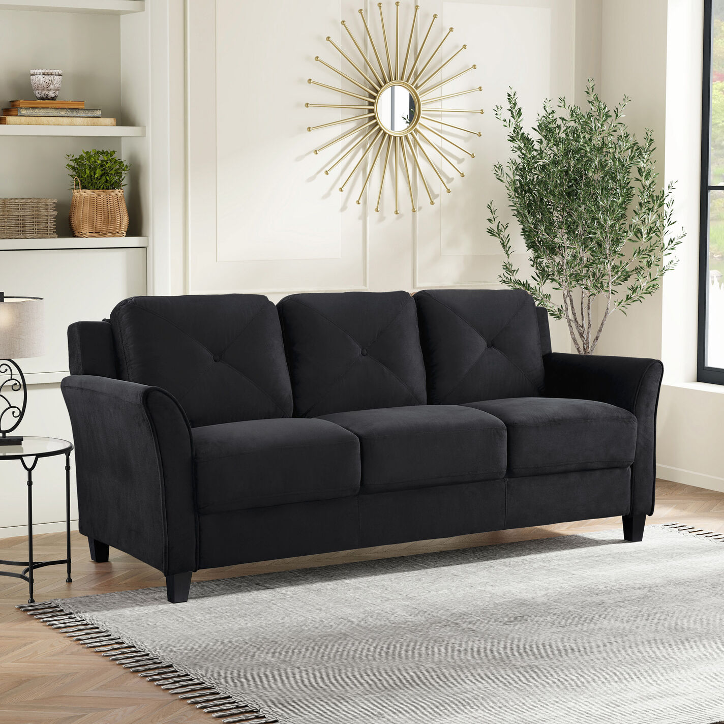 Renne Microfiber Tufted Roll Arm Sofa
