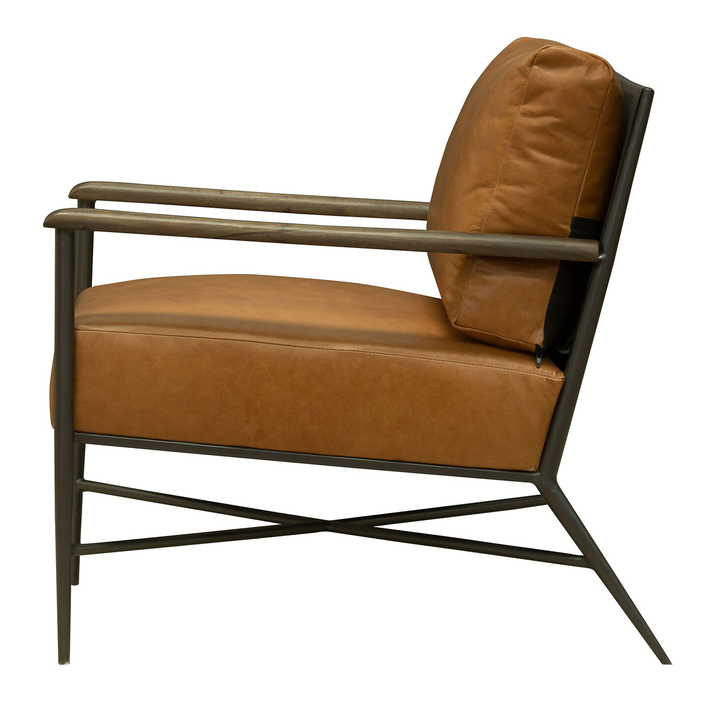 Pavan Brown Buffalo Leather and Gray Iron Upholstered Chair