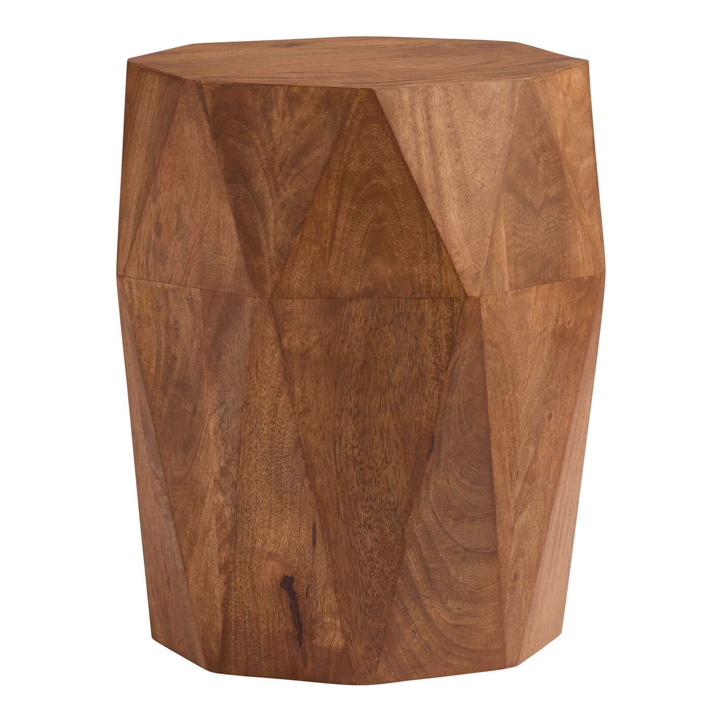 Wayland Warm Honey Carved Wood Faceted End Table