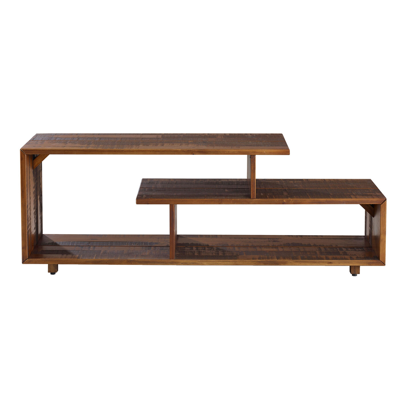 Cosme Amber Wood Asymmetrical Console Table with Shelves