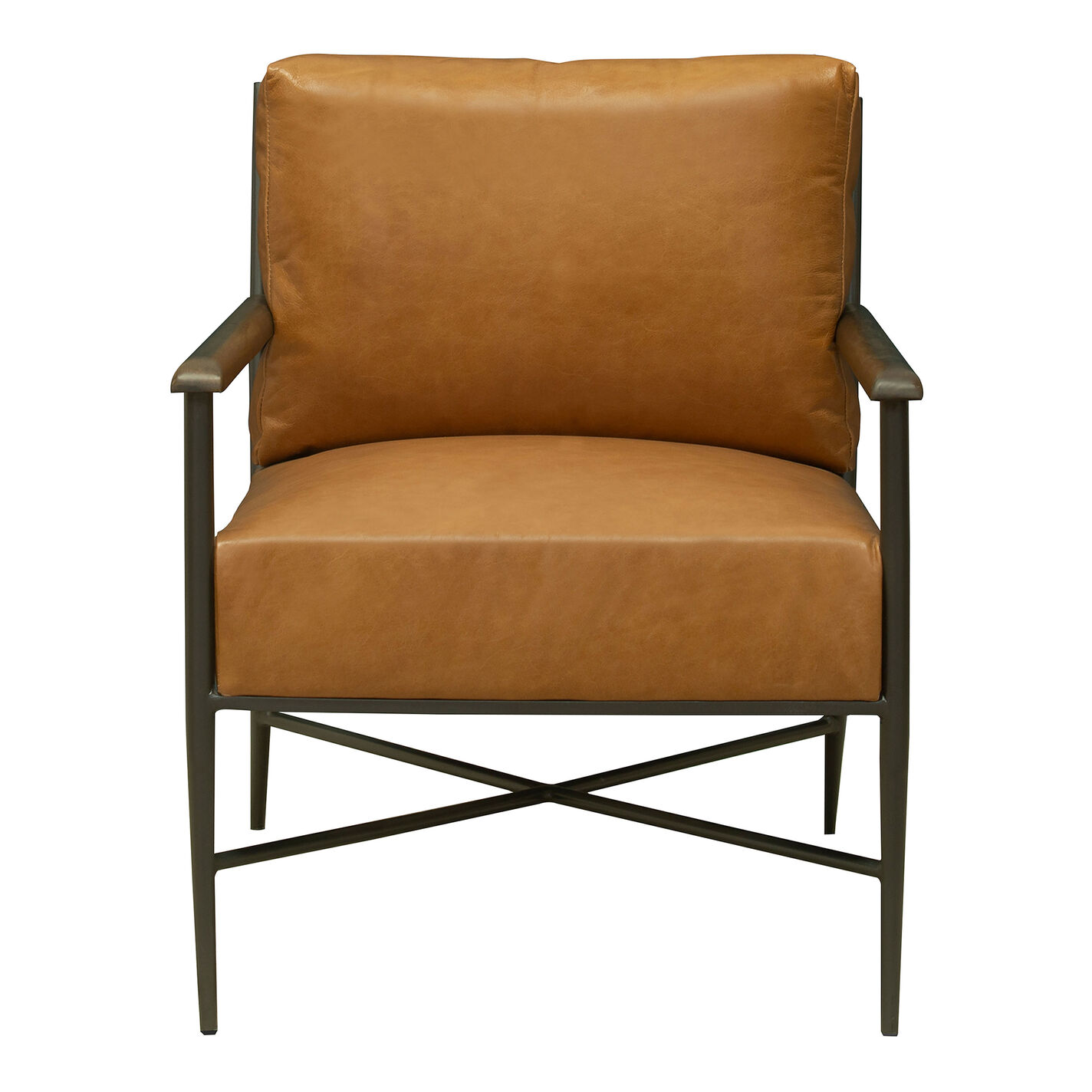 Pavan Brown Buffalo Leather and Gray Iron Upholstered Chair