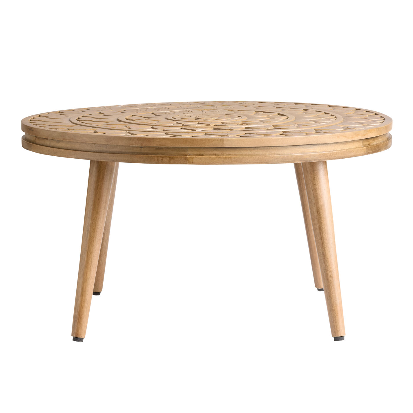 Tasilli Round Brown Carved Wood Floral Coffee Table