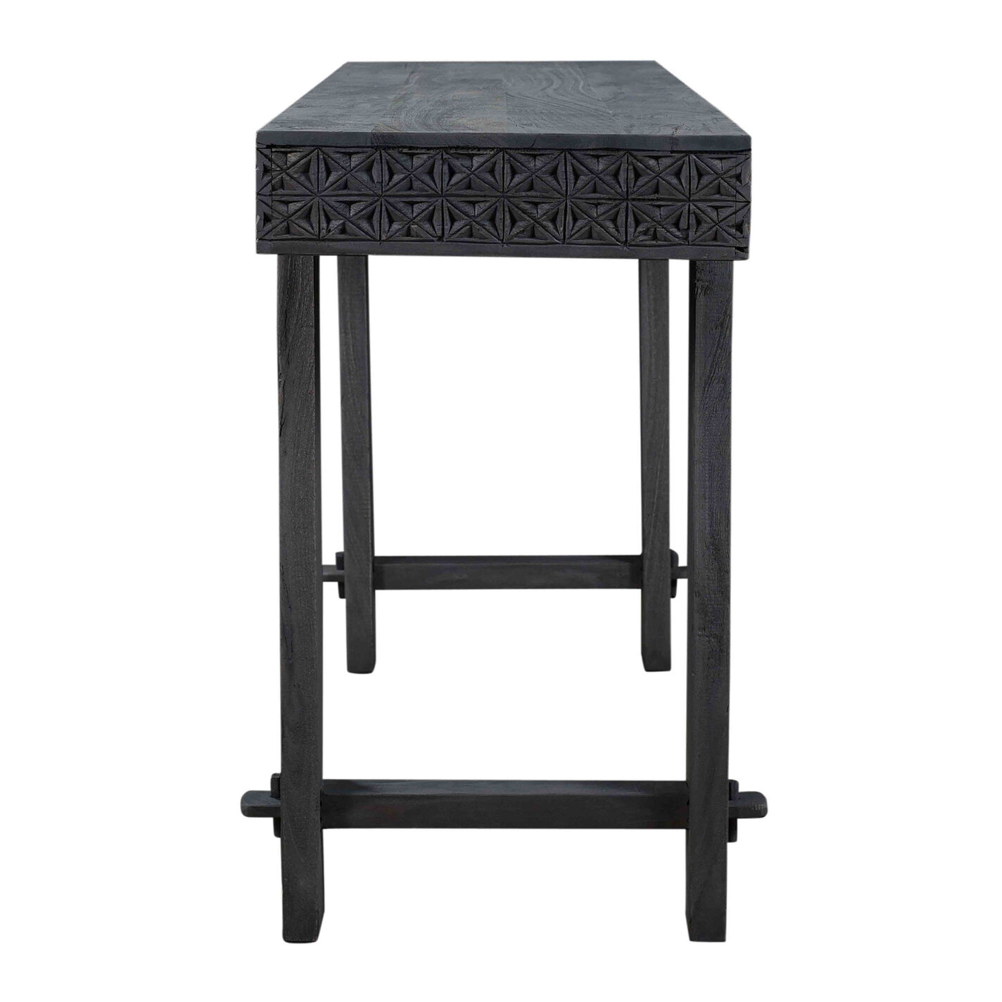 Rakesh Dark Gray Reclaimed Wood Carved Console Table