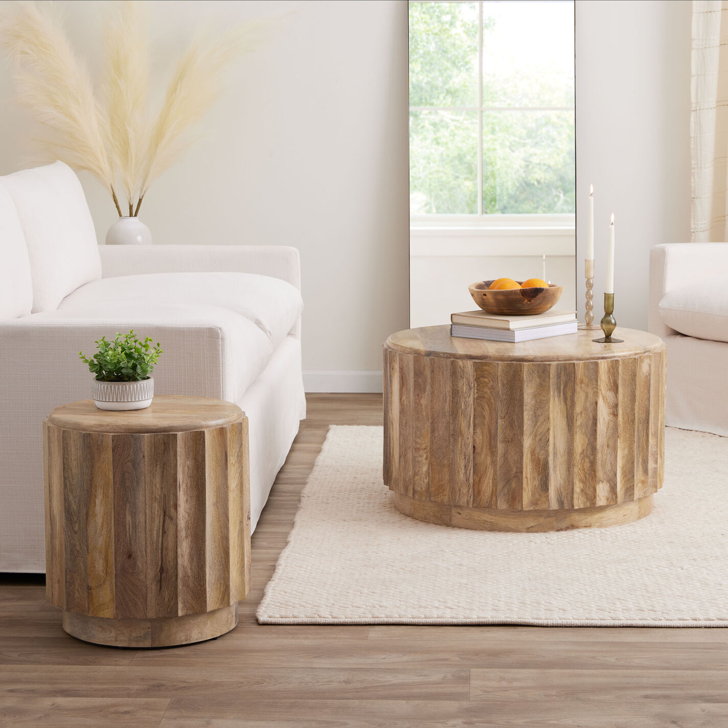Ishan Round Driftwood Ridged Coffee Table