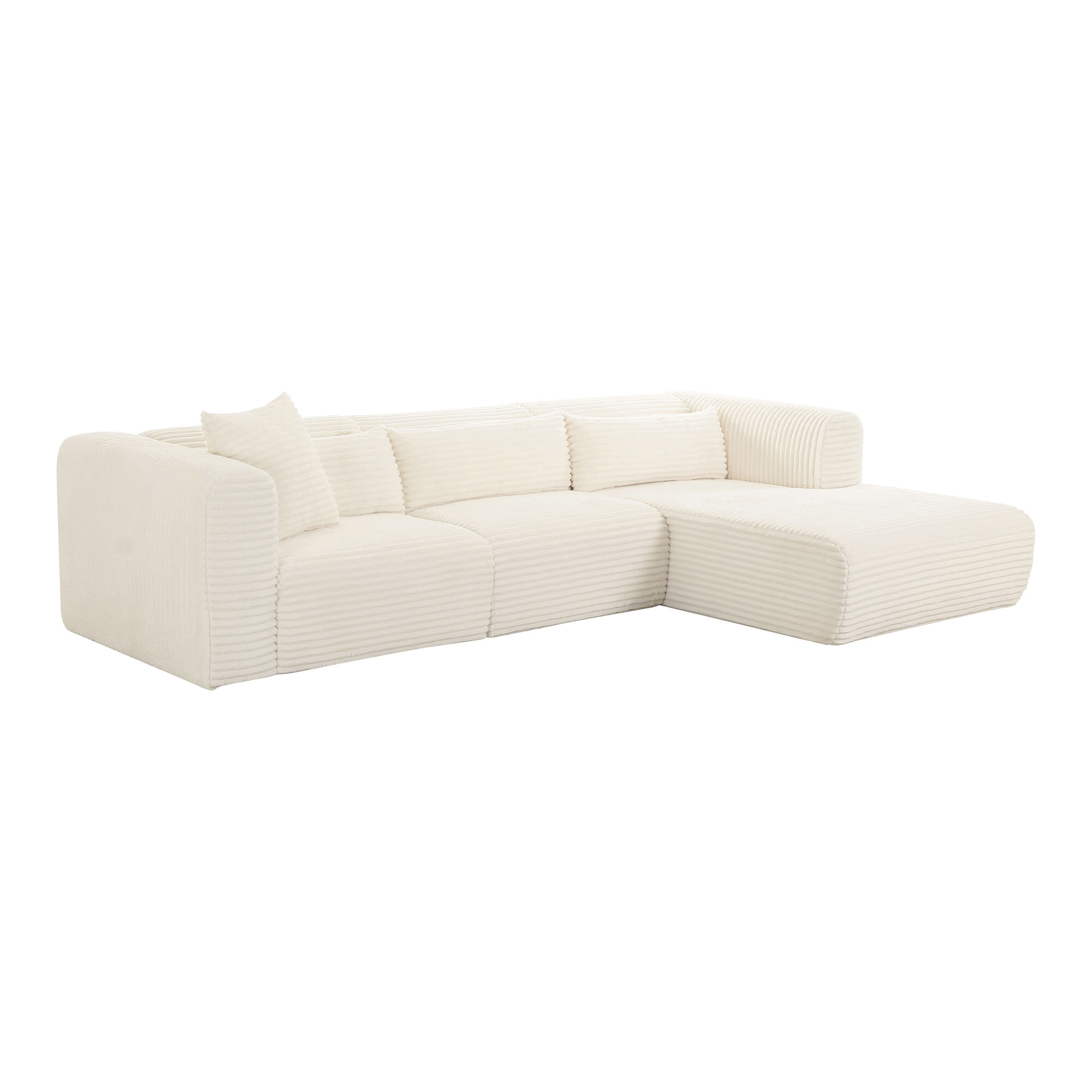 Amos Cream Corduroy 3 Piece Modular Right Sectional Sofa