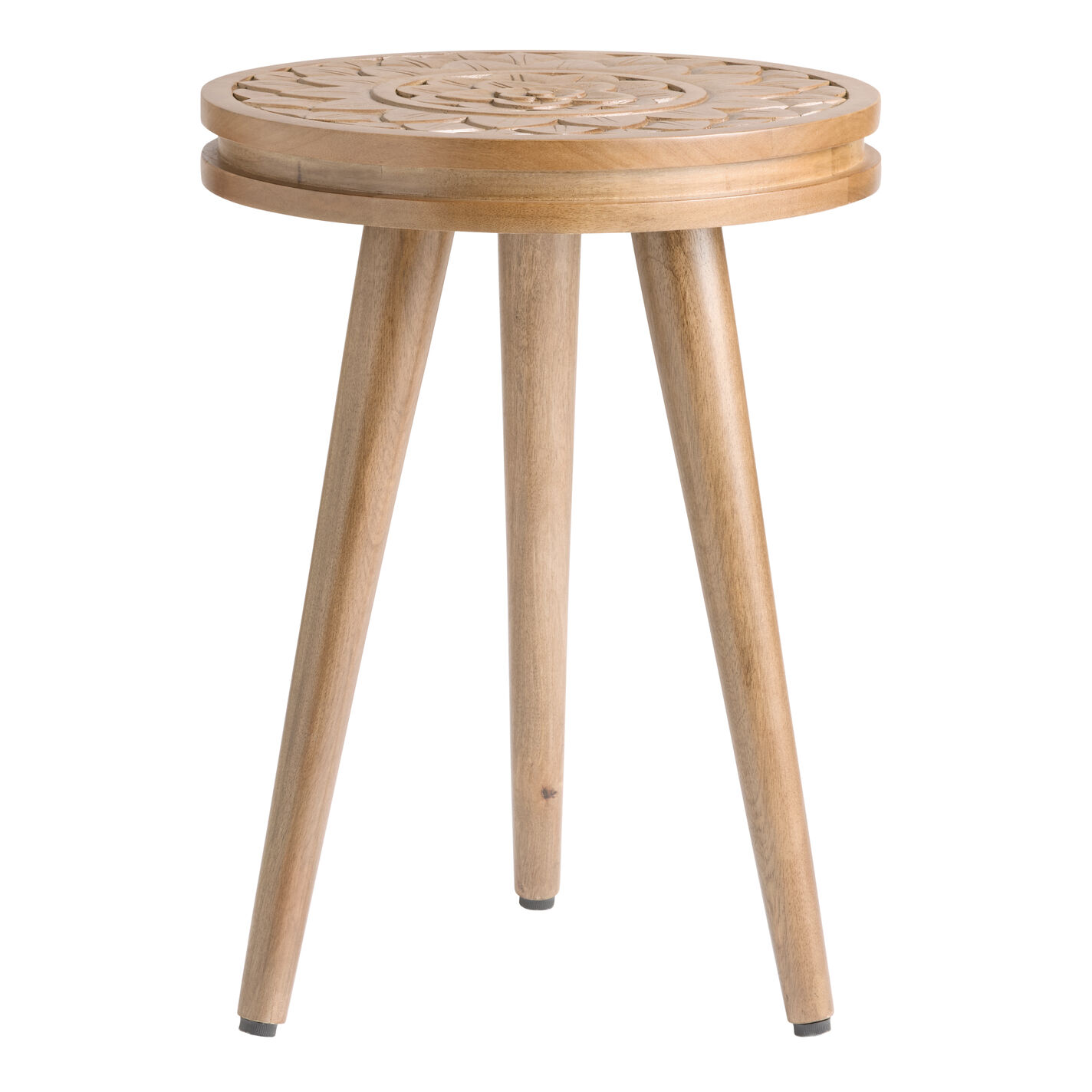 Tasilli Round Brown Carved Wood Medallion End Table