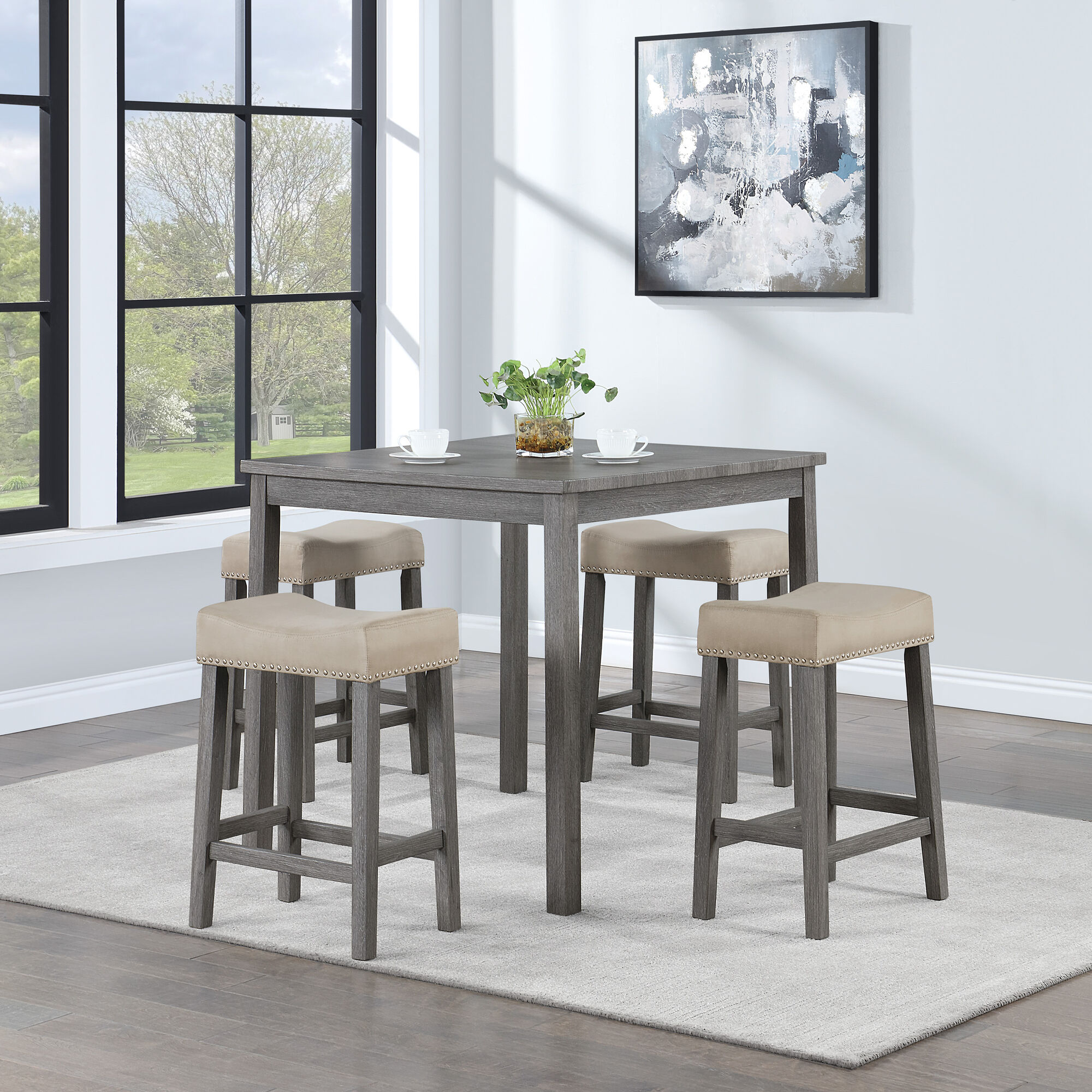 Mason Antique Gray Wood 5 Piece Counter Height Dining Set