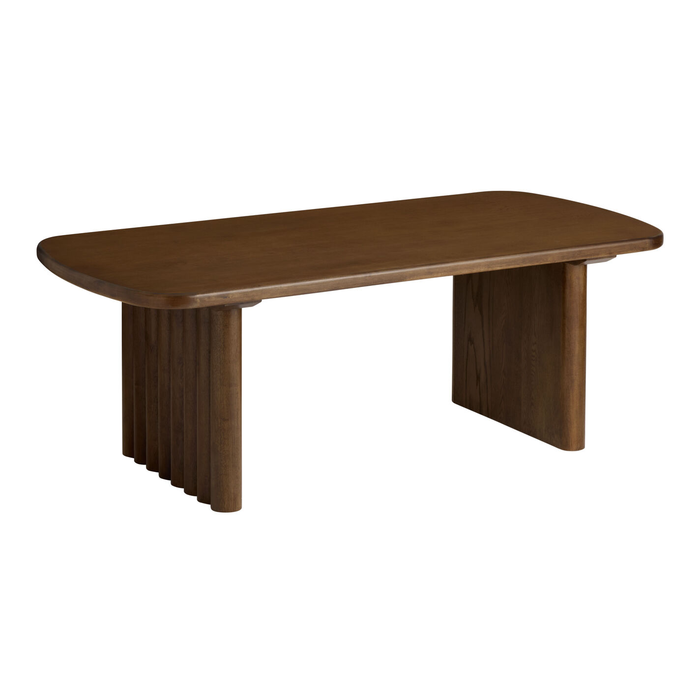 Arnett Umber Brown Wood Fluted Mid Century Dining Table