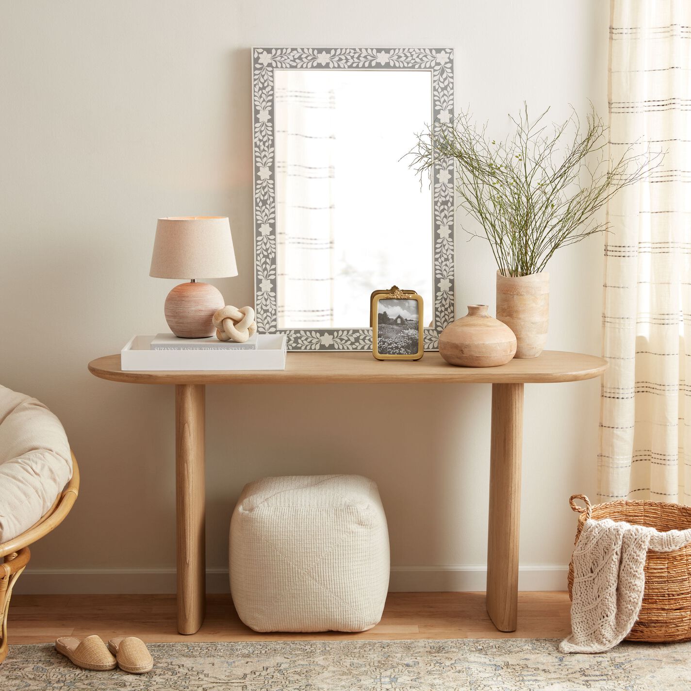 Zeke Oval Brushed Wood Console Table