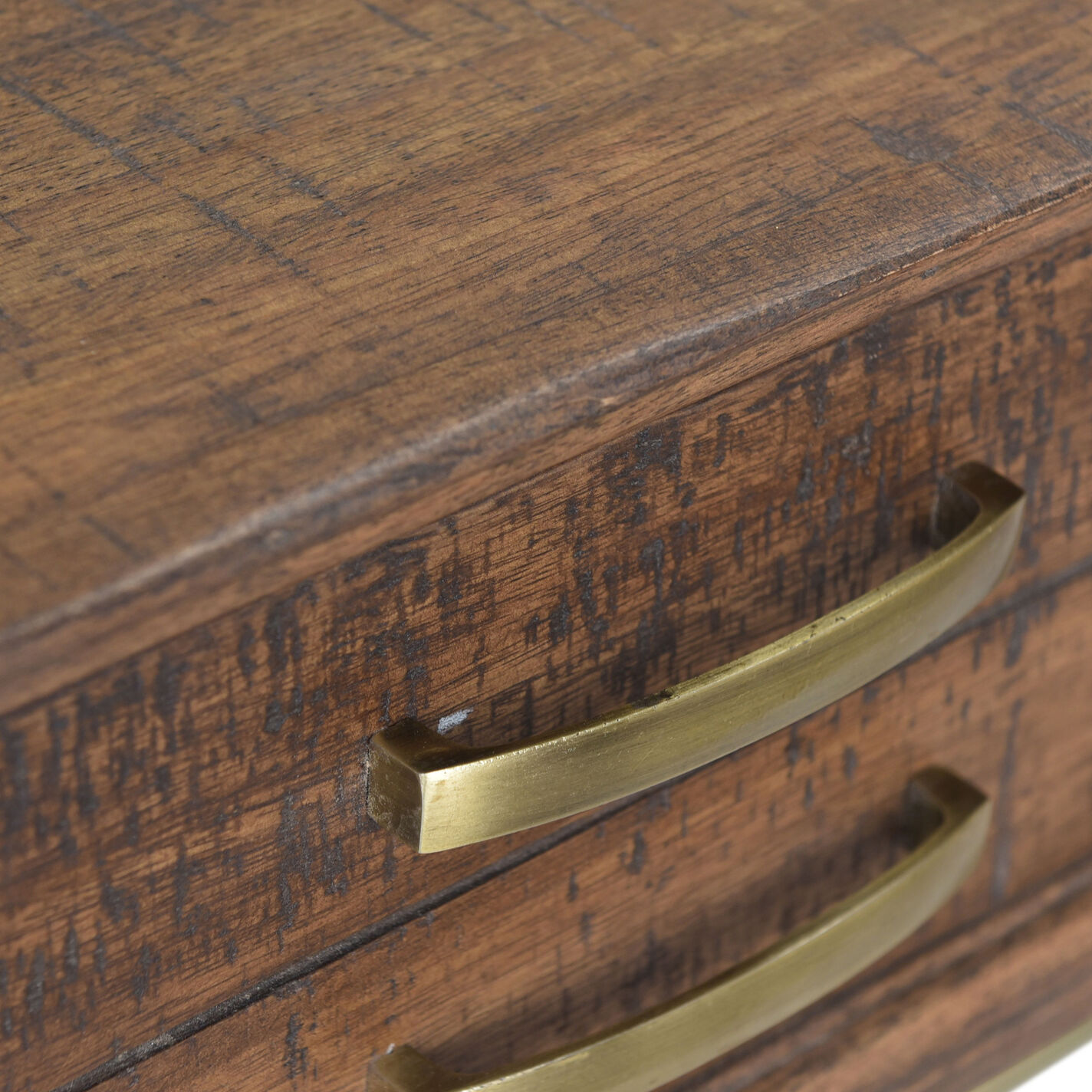 Lanark Natural Wood and Metal Console Table with Drawers