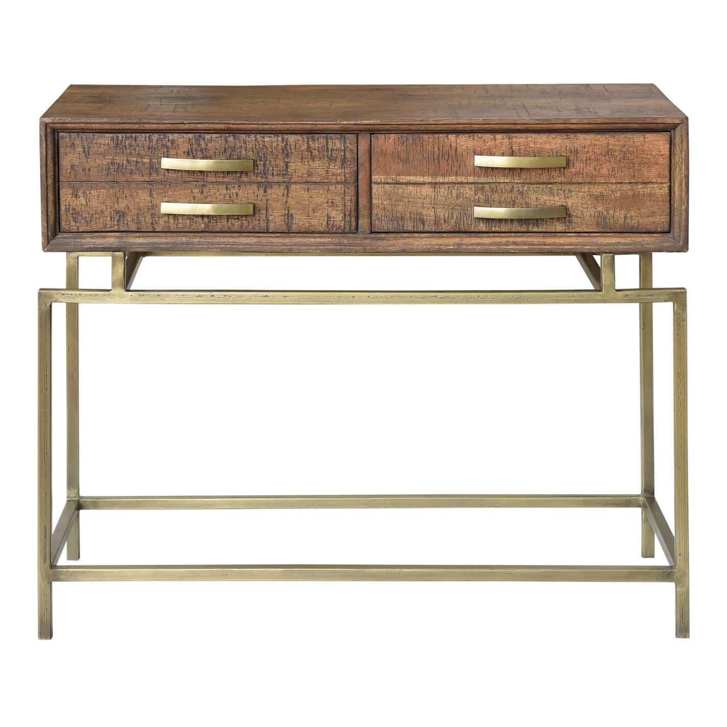 Lanark Natural Wood and Metal Console Table with Drawers