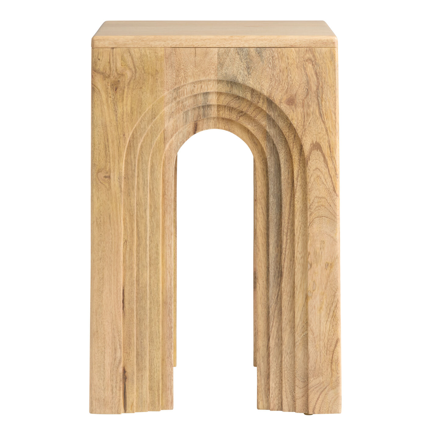 Abel Distressed Natural Carved Wood Arch End Table