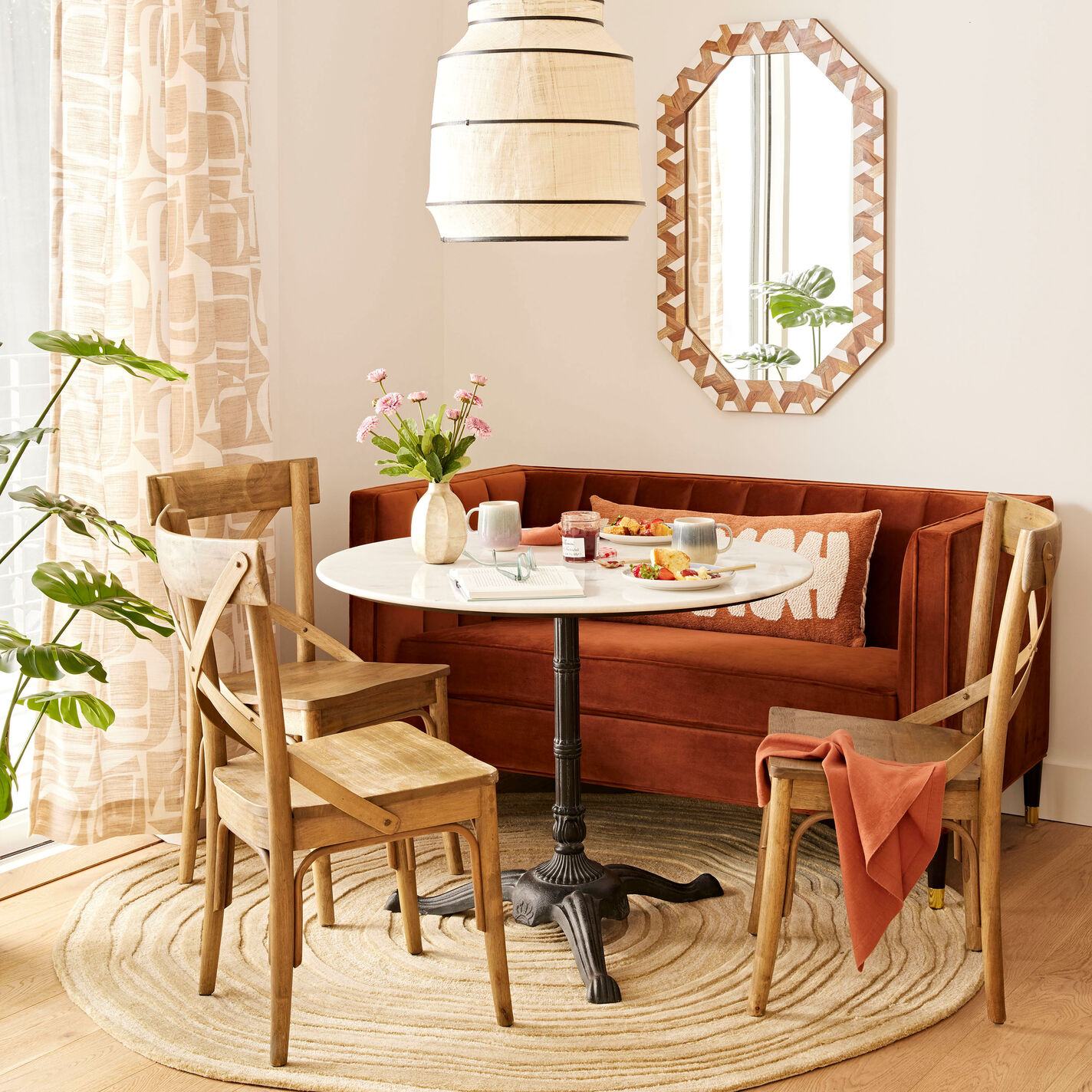 Jeanne Round White Marble Top and Black Metal Bistro Table